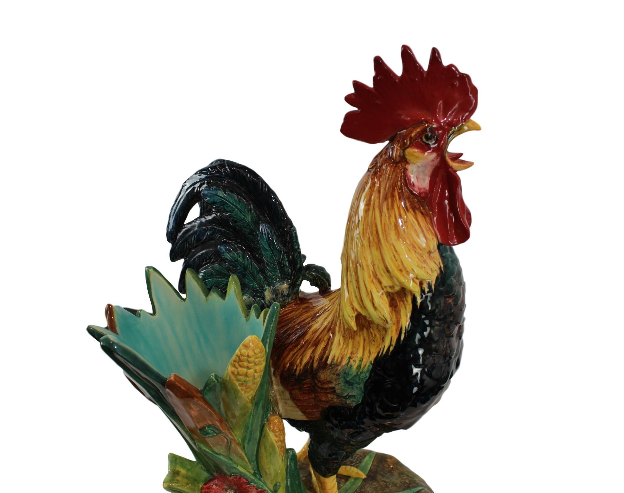 19th Century Very Large Majolica Rooster Vase by Delphin Massier, French, circa 1880