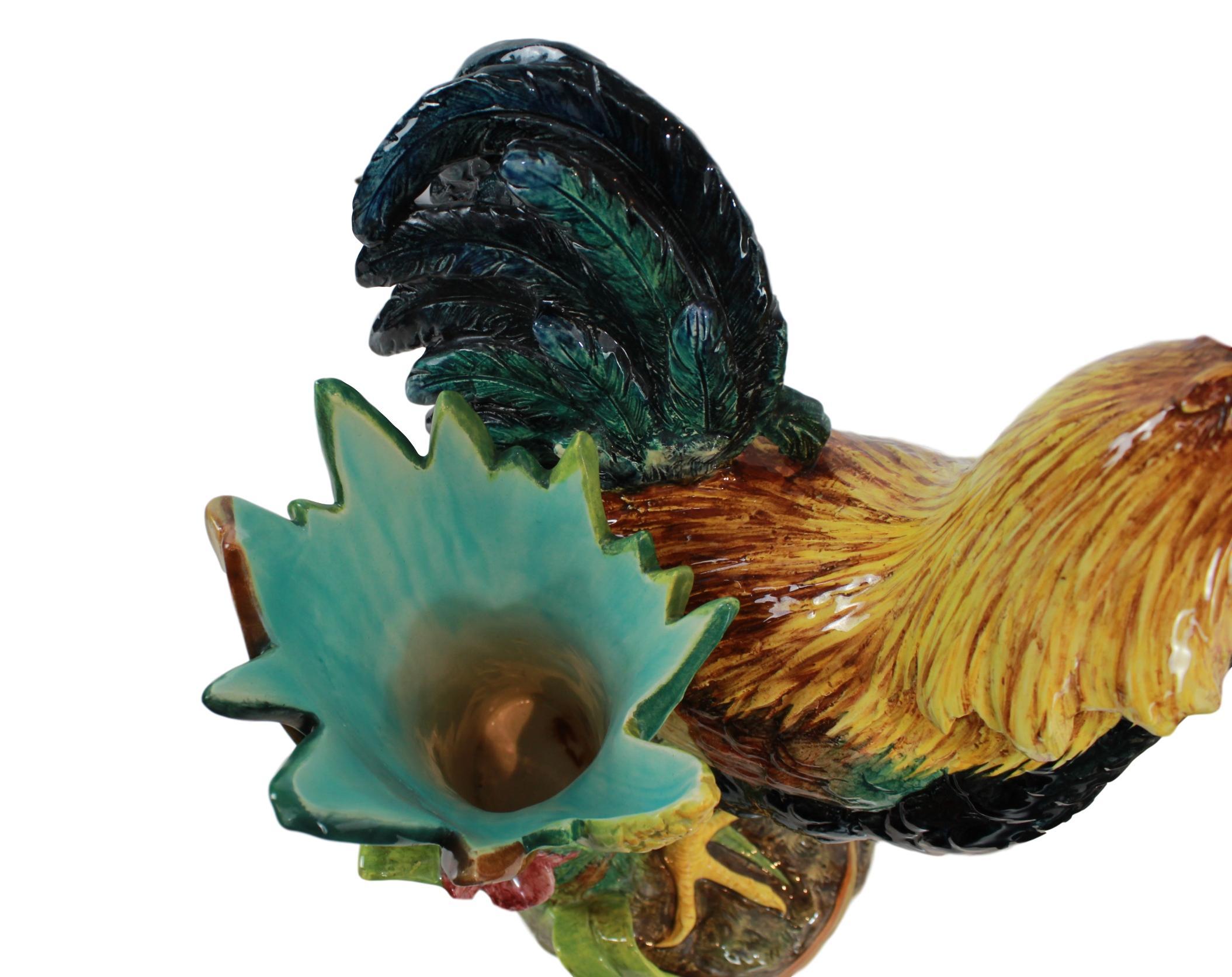 Very Large Majolica Rooster Vase by Delphin Massier, French, circa 1880 1