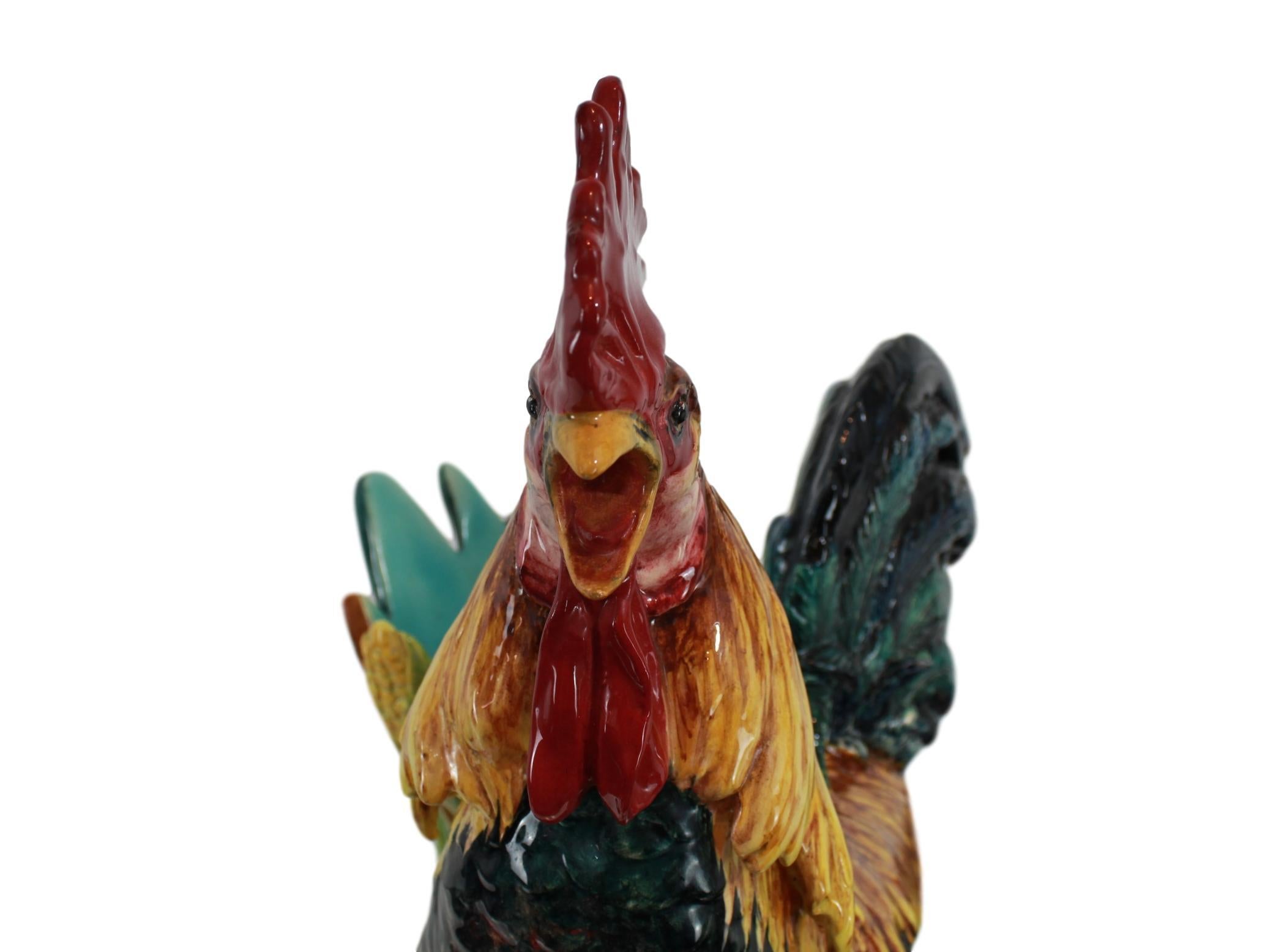 Very Large Majolica Rooster Vase by Delphin Massier, French, circa 1880 2