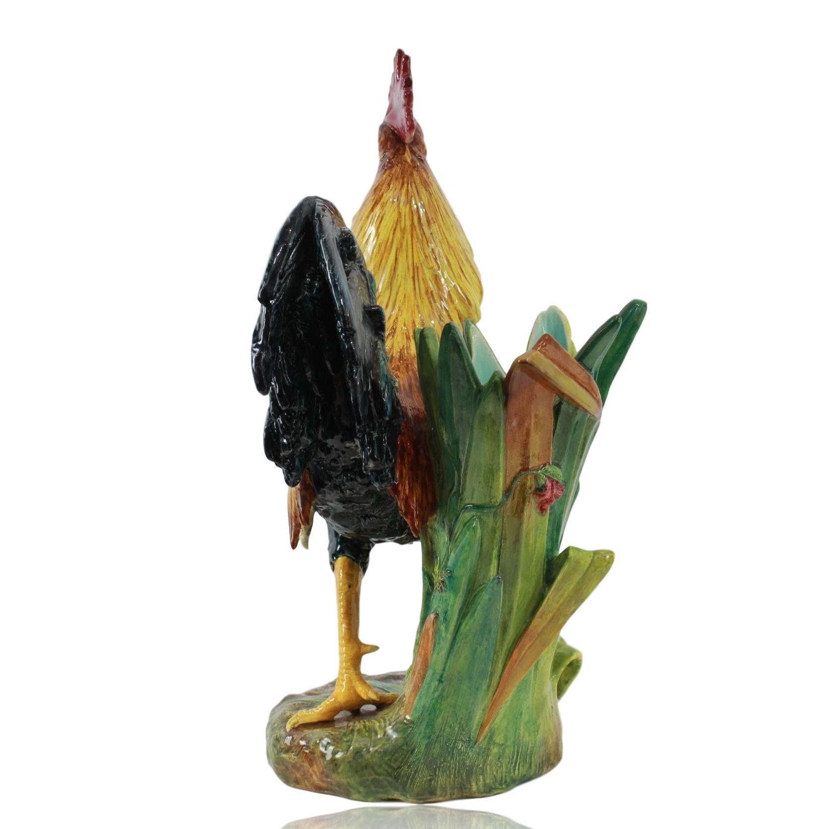 Very Large Majolica Rooster Vase by Delphin Massier, French, circa 1880 3