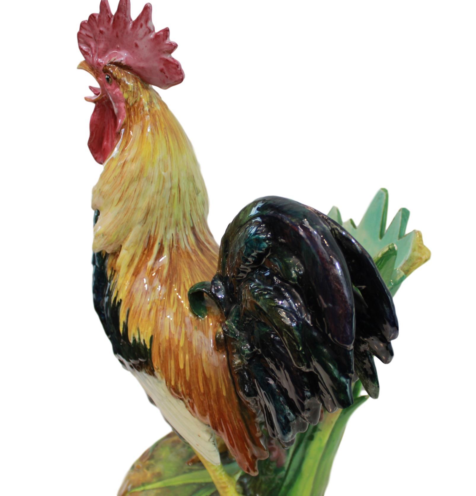 Very Large Majolica Rooster Vase by Jerome Massier, French, circa 1880 3