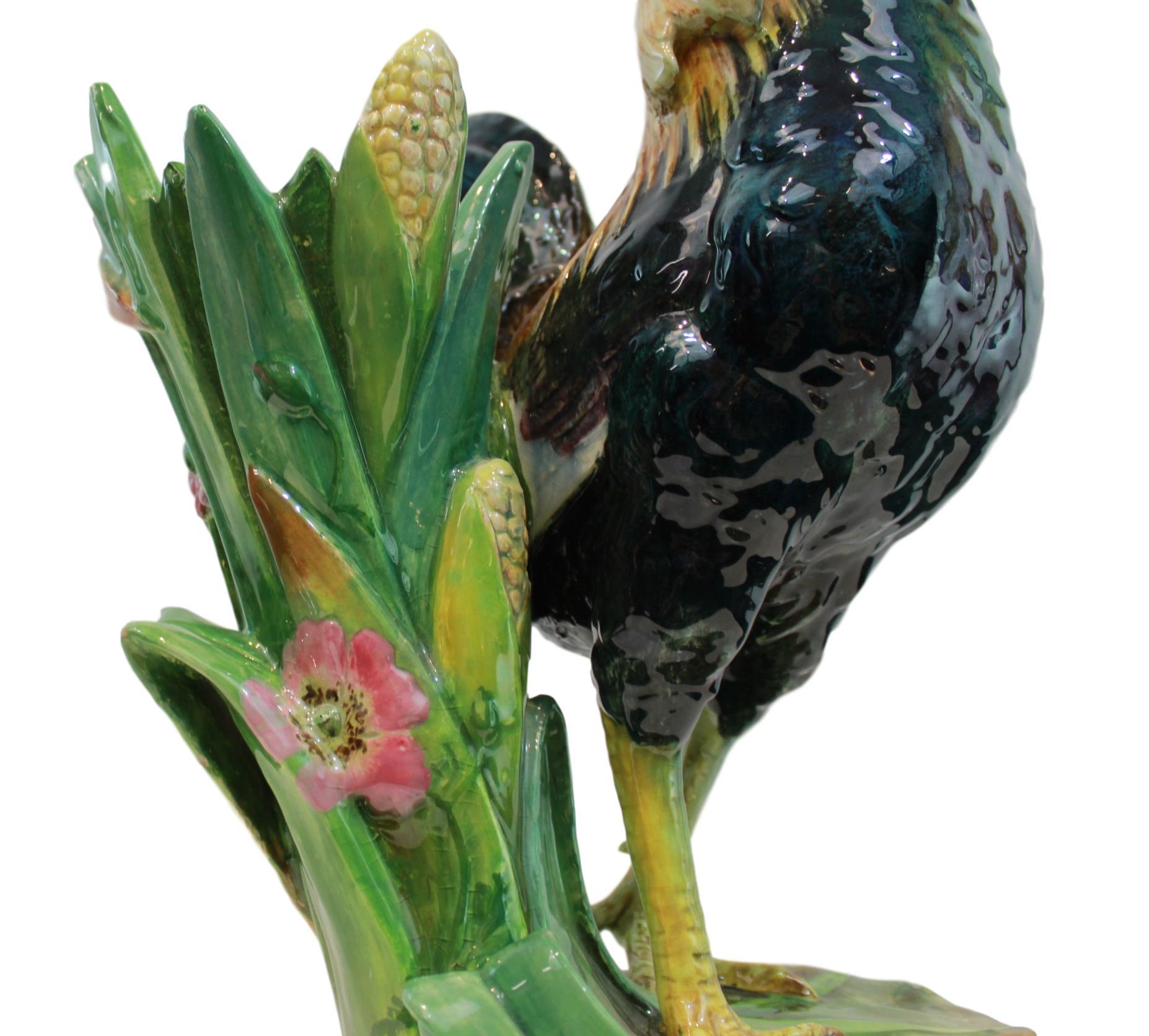 Very Large Majolica Rooster Vase by Jerome Massier, French, circa 1880 6