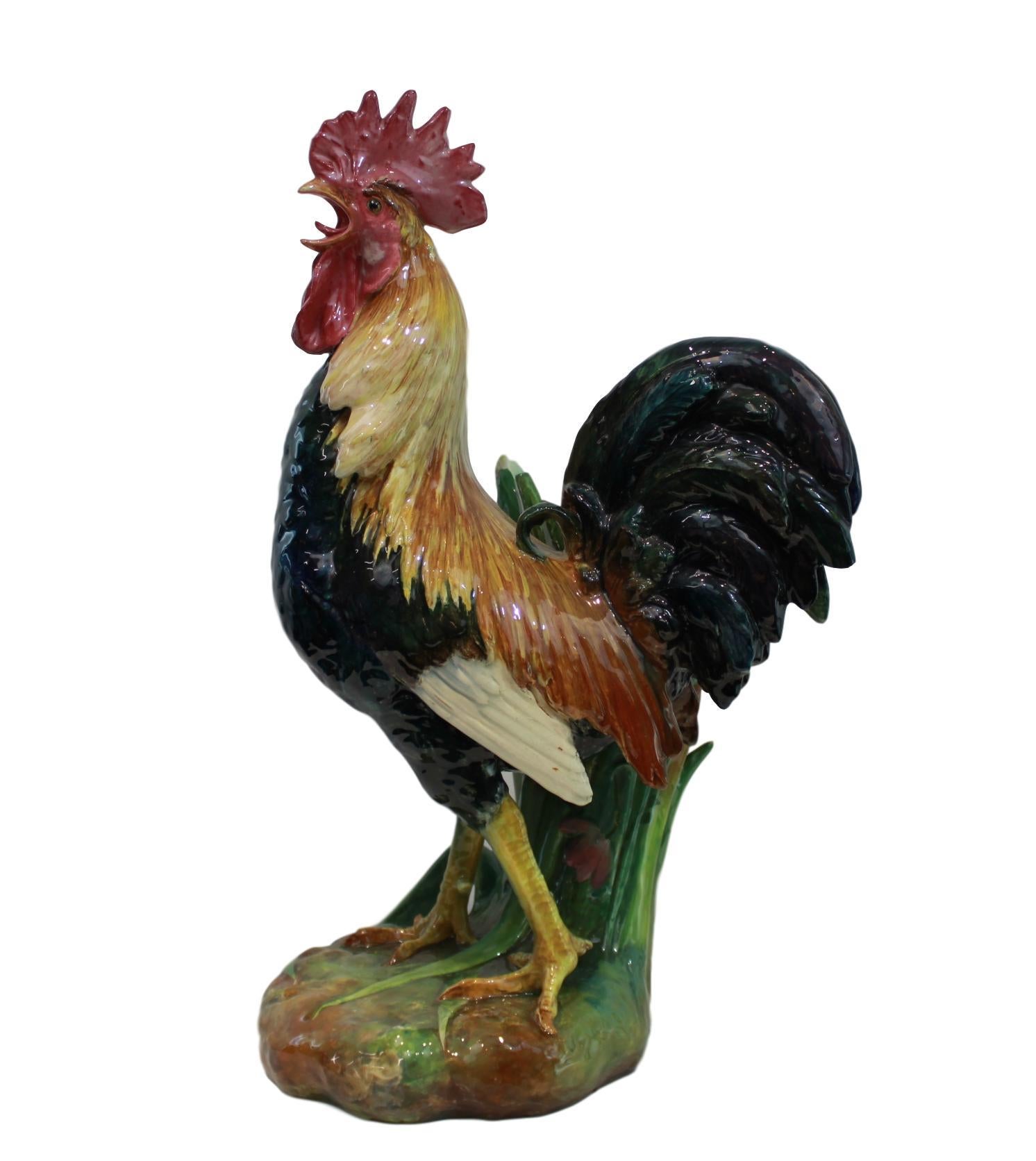 Molded Very Large Majolica Rooster Vase by Jerome Massier, French, circa 1880