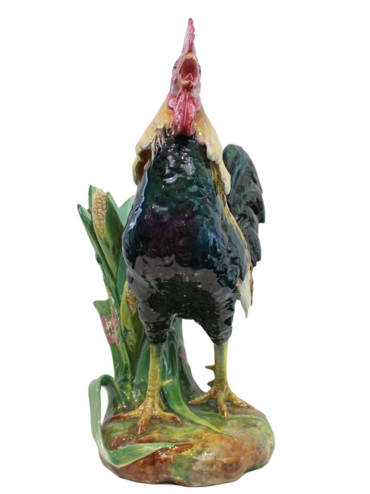 Very Large Majolica Rooster Vase by Jerome Massier, French, circa 1880 In Good Condition In Banner Elk, NC
