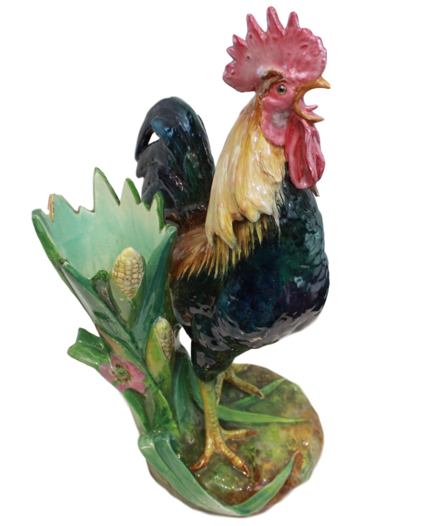 Very Large Majolica Rooster Vase by Jerome Massier, French, circa 1880 2