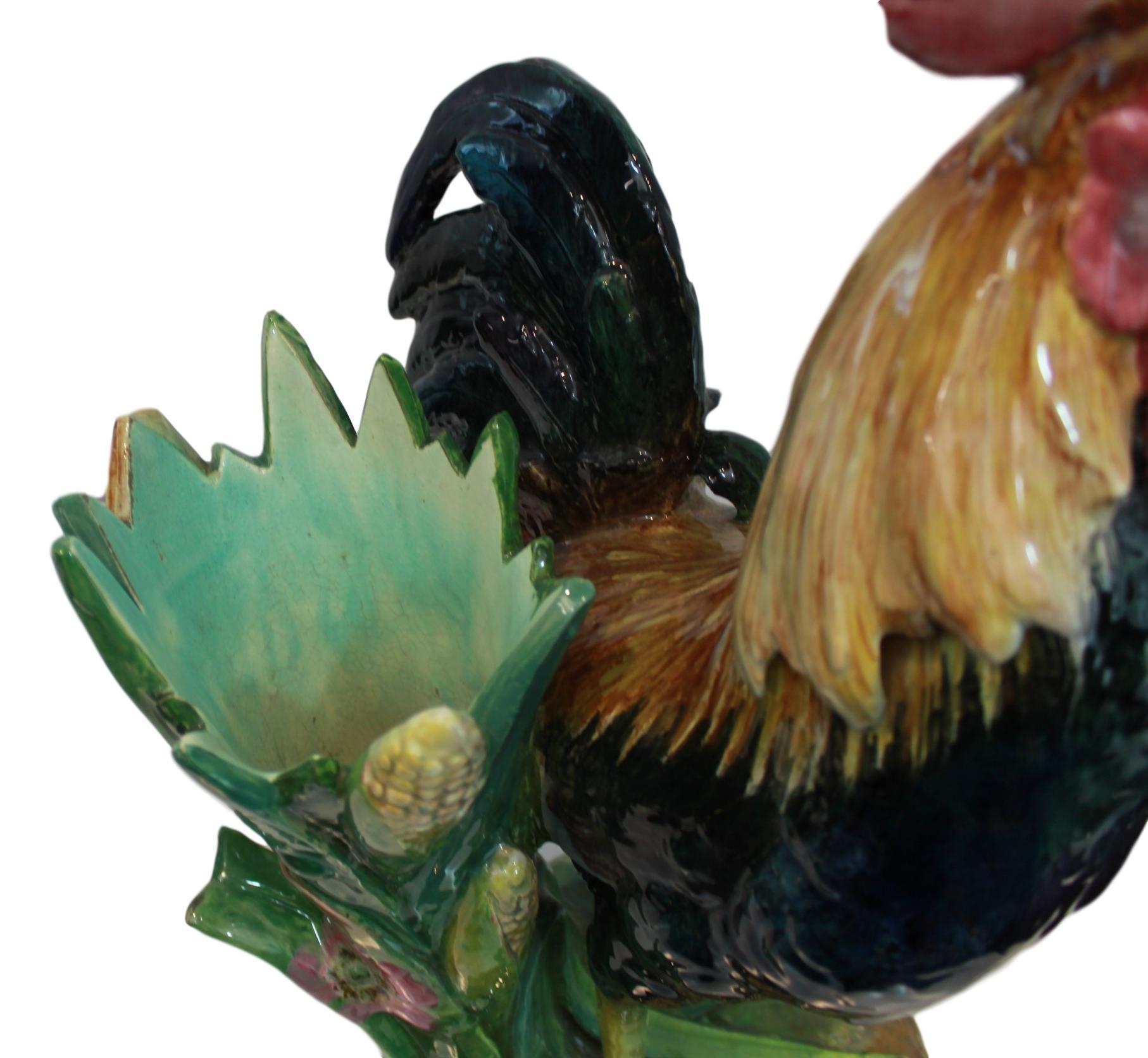 Very Large Majolica Rooster Vase by Jerome Massier, French, circa 1880 7