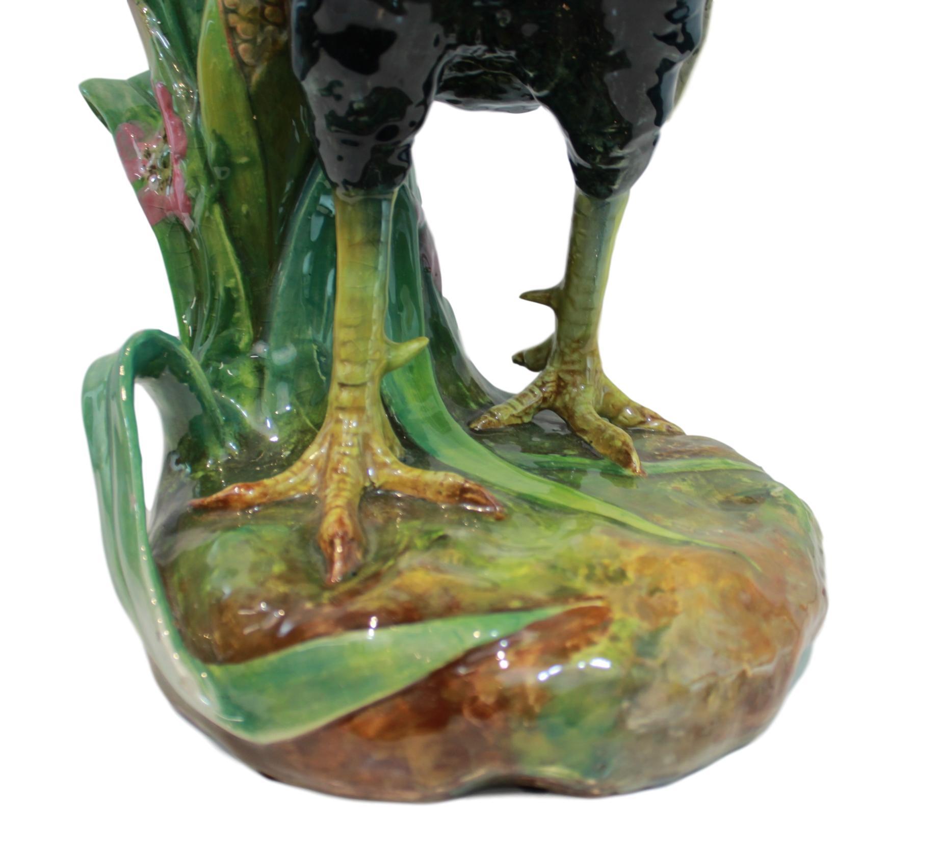 Very Large Majolica Rooster Vase by Jerome Massier, French, circa 1880 8