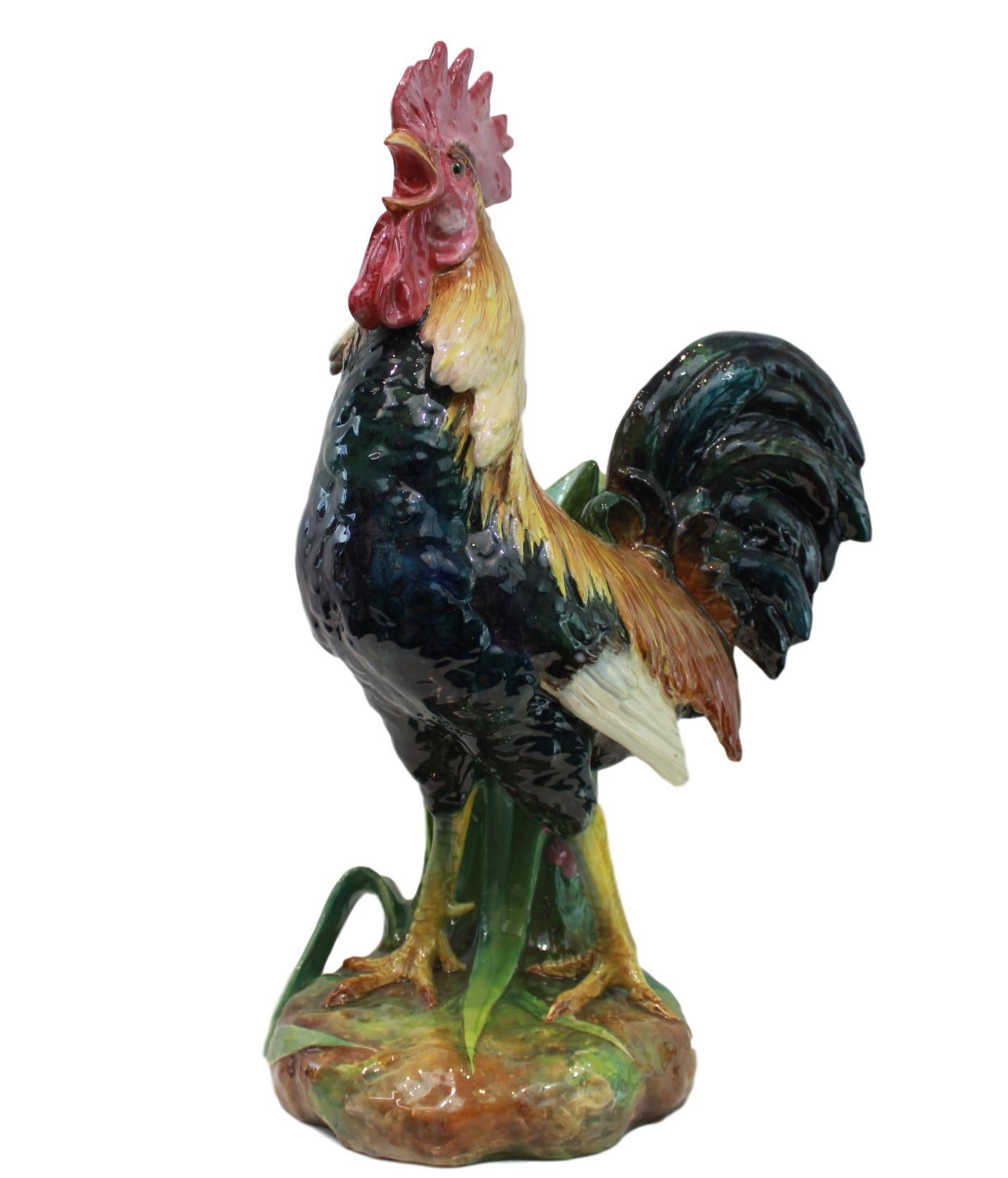 Victorian Very Large Majolica Rooster Vase by Jerome Massier, French, circa 1880