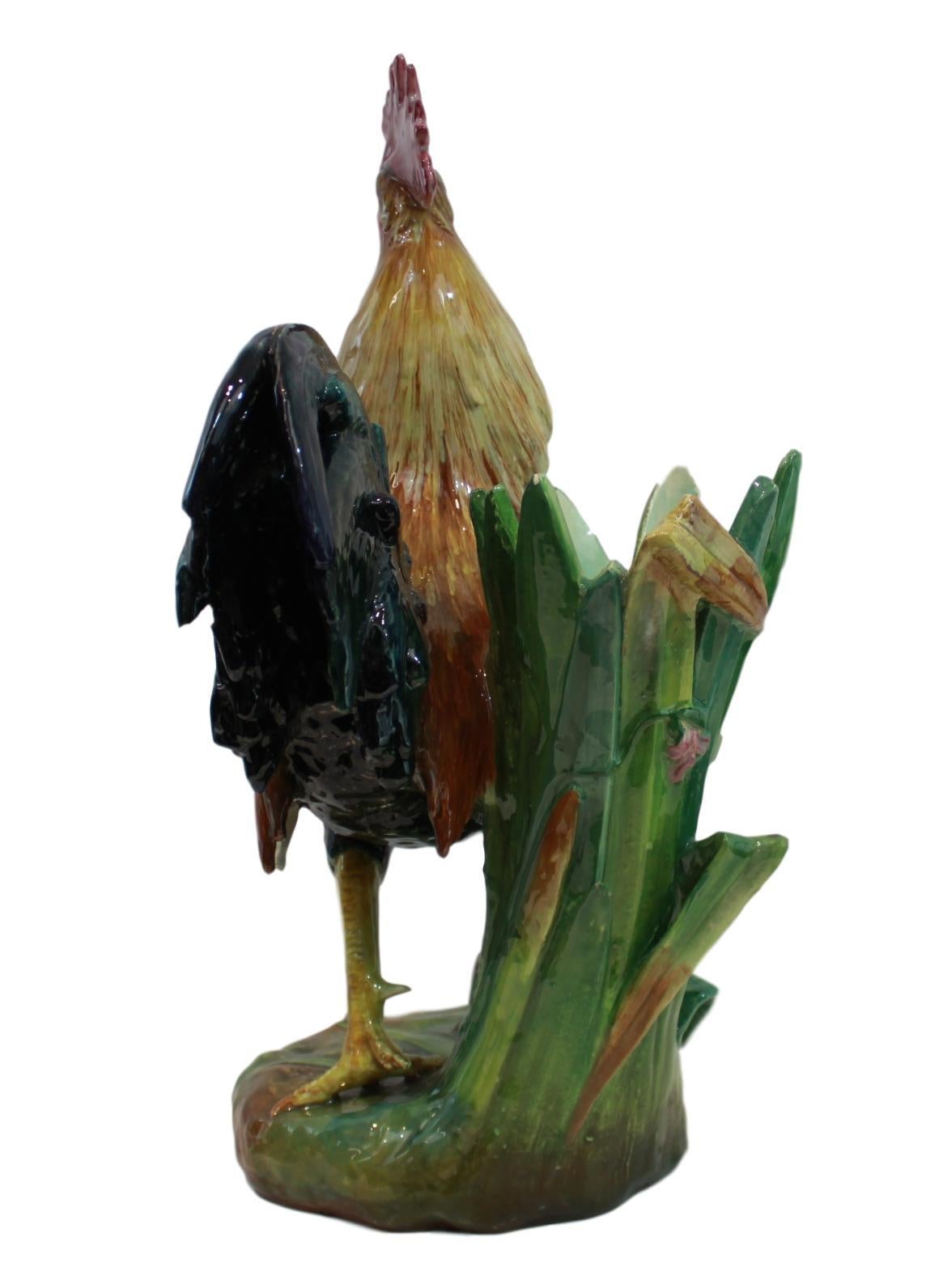19th Century Very Large Majolica Rooster Vase by Jerome Massier, French, circa 1880