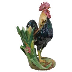 Very Large Majolica Rooster Vase by Jerome Massier, French, circa 1880
