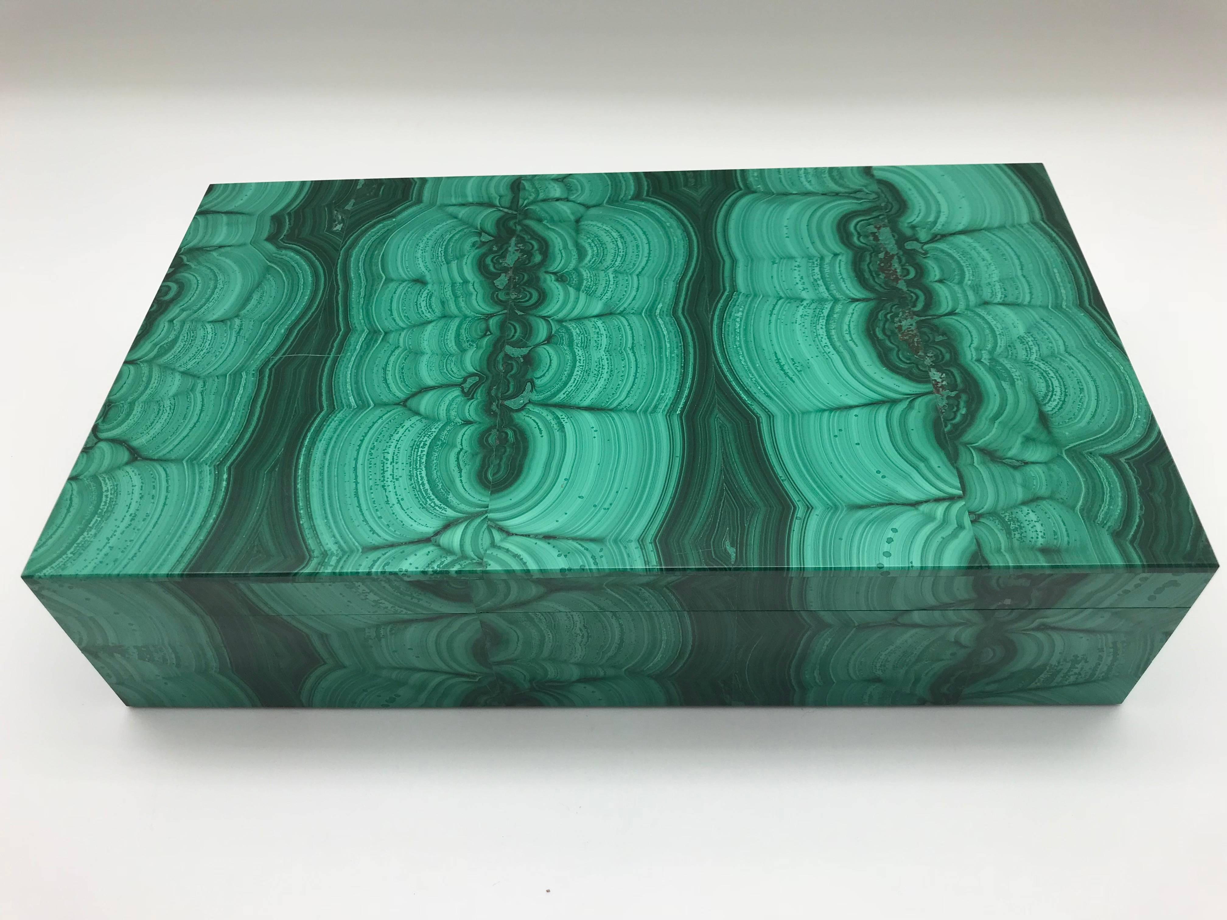 Indian Very Large Malachite Box with Hinged Lid