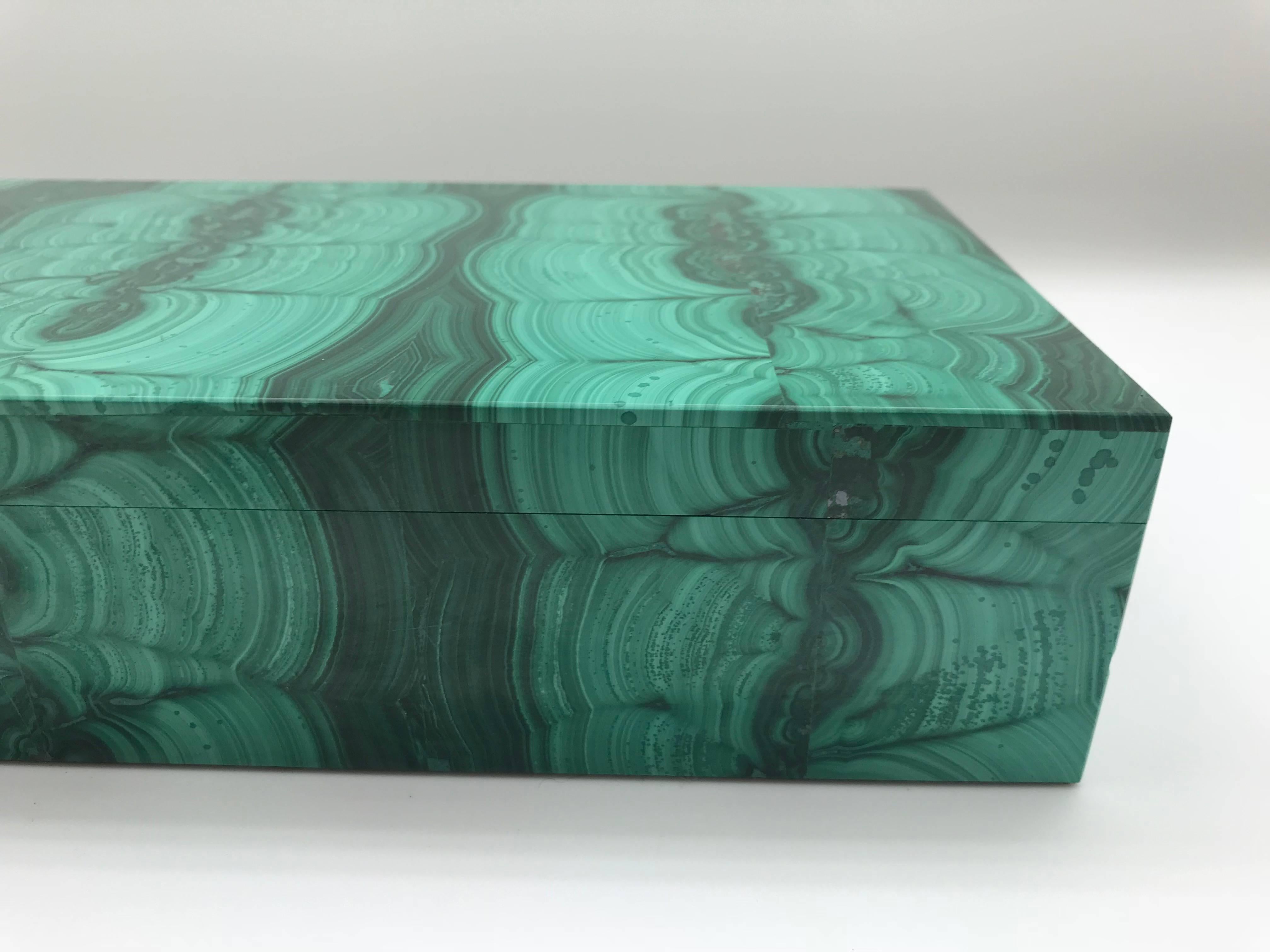 Contemporary Very Large Malachite Box with Hinged Lid
