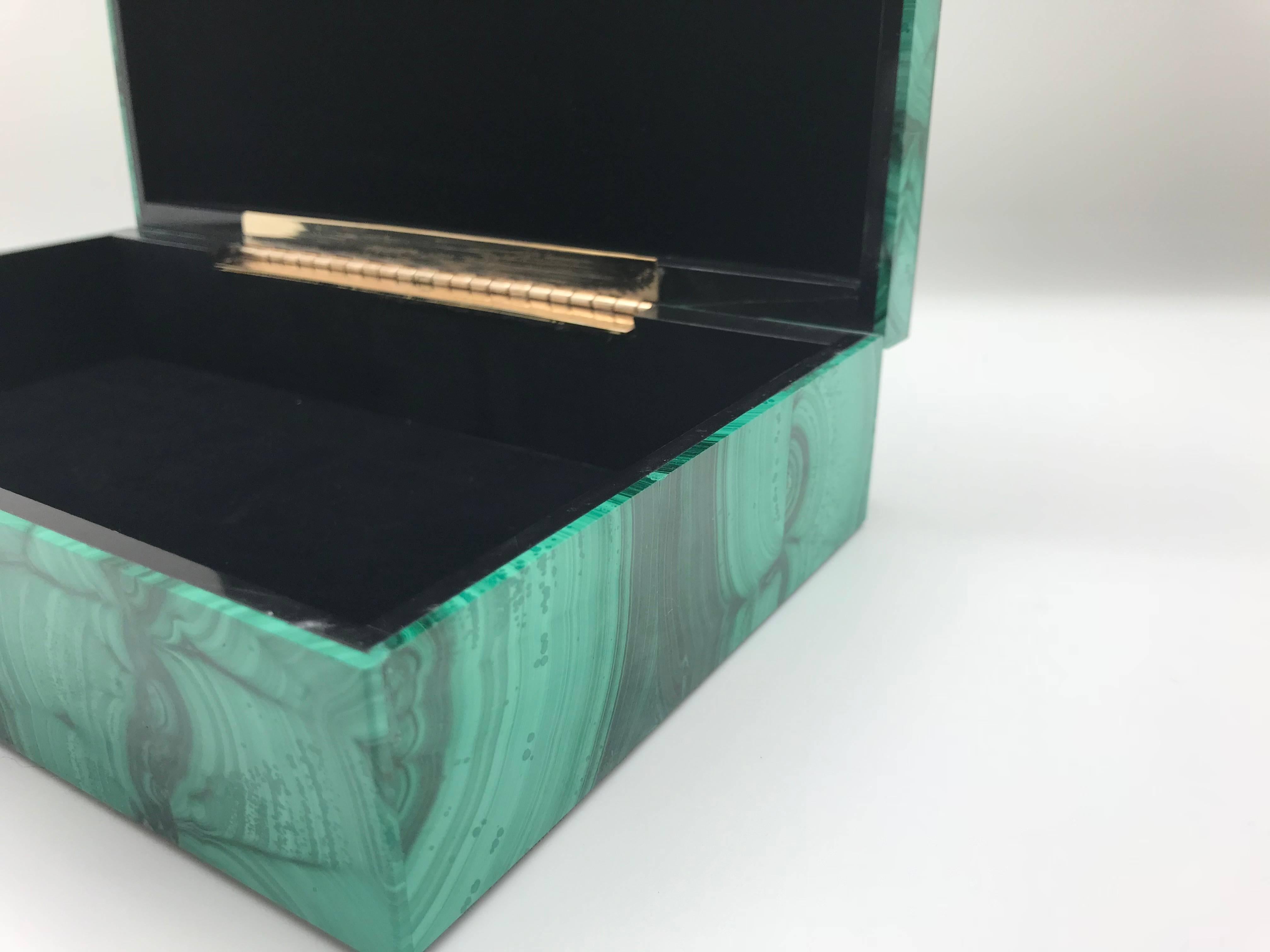Metal Very Large Malachite Box with Hinged Lid
