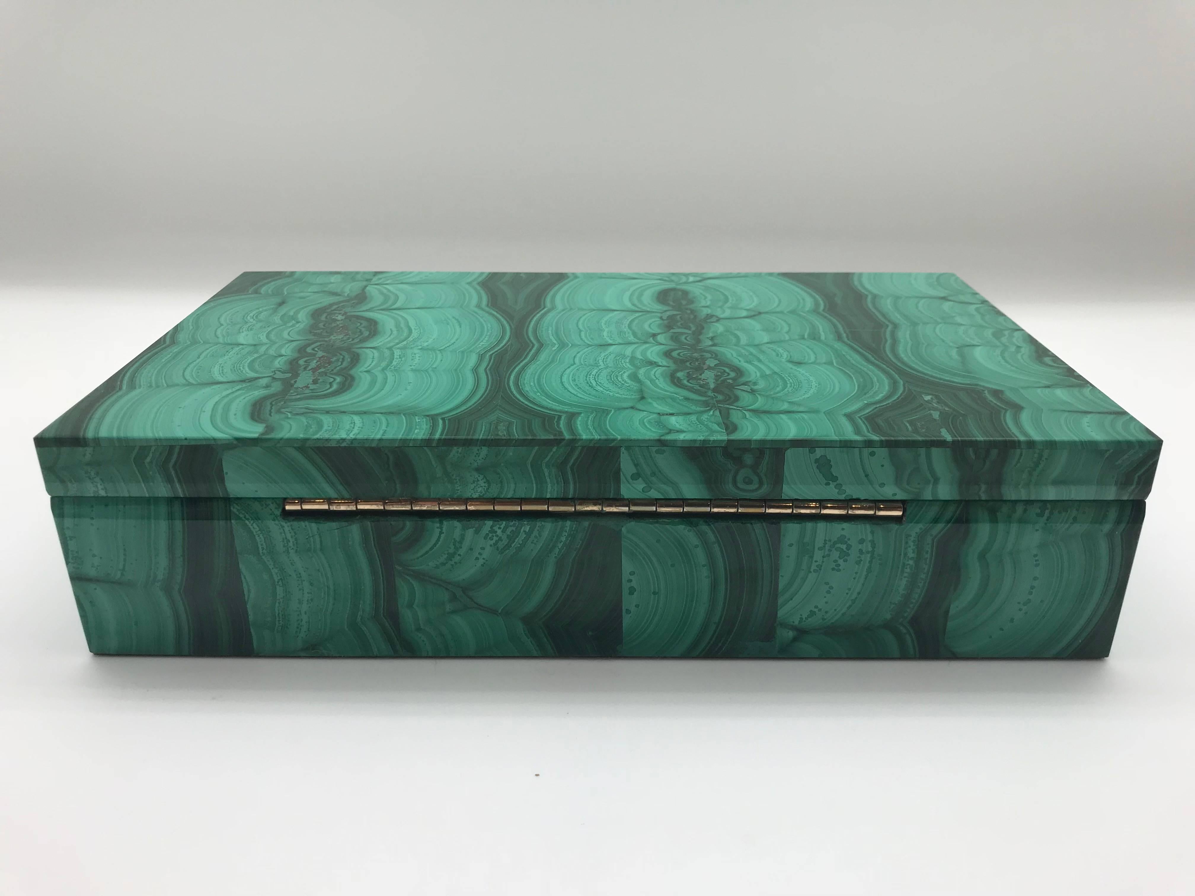 Very Large Malachite Box with Hinged Lid 1