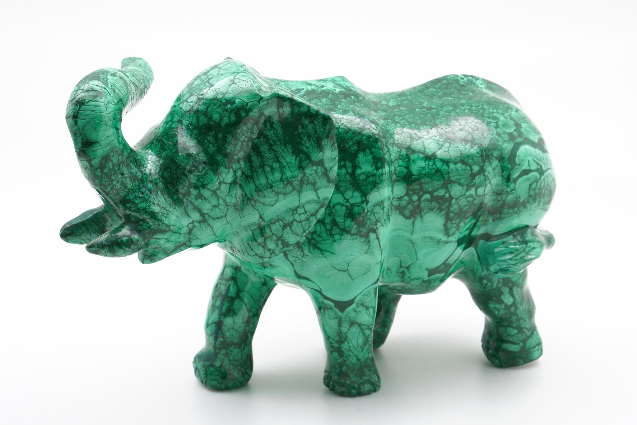 Contemporary Very Large Malachite Elephant Carving