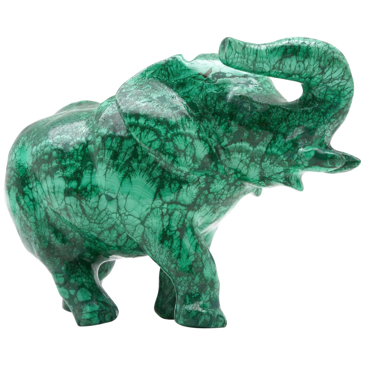 Very Large Malachite Elephant Carving