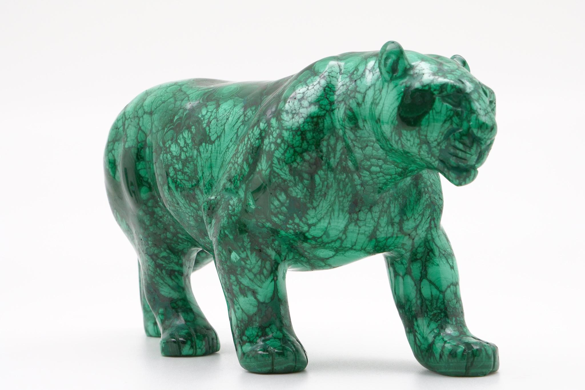 Hand-Carved Very Large Malachite Panther Carving