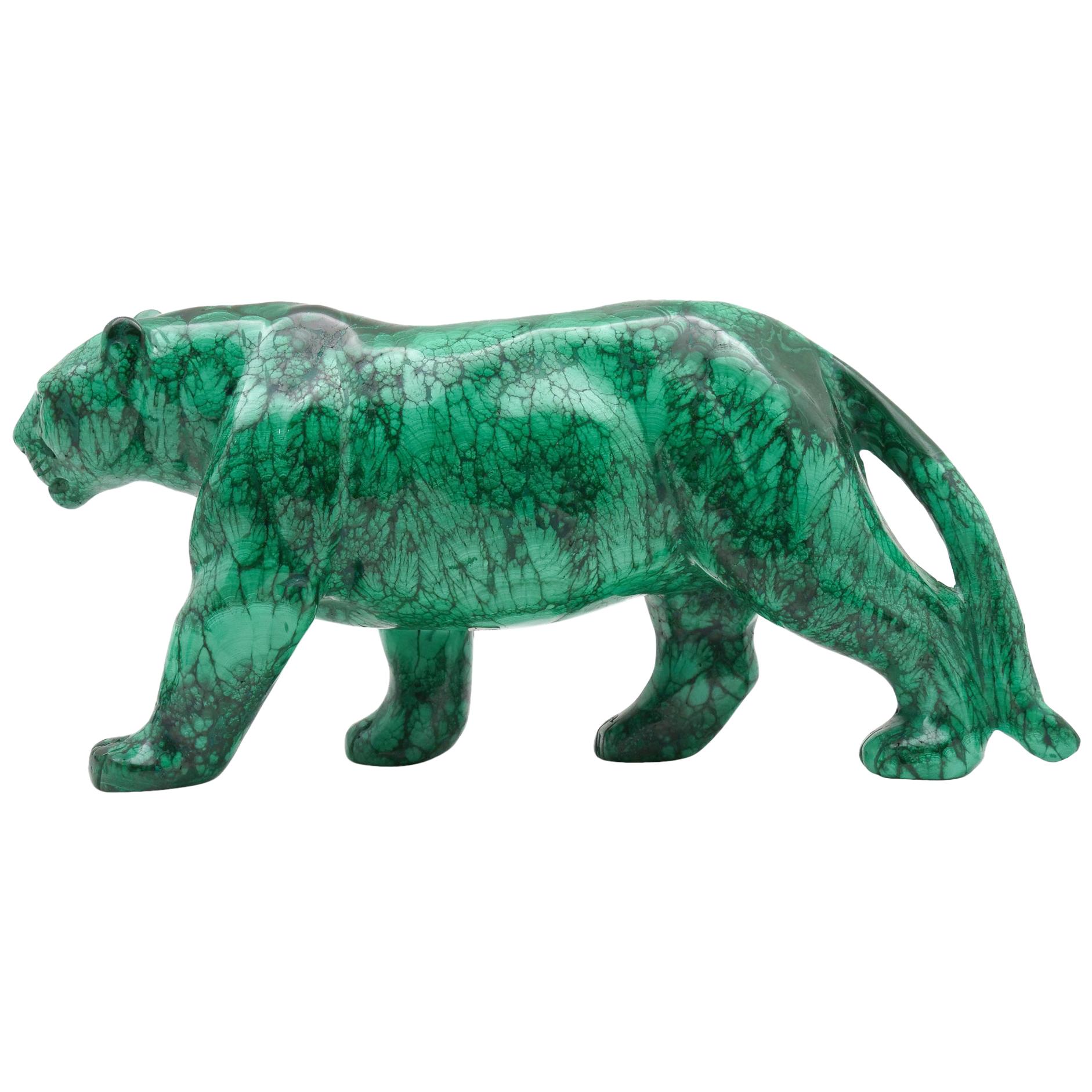 Very Large Malachite Panther Carving