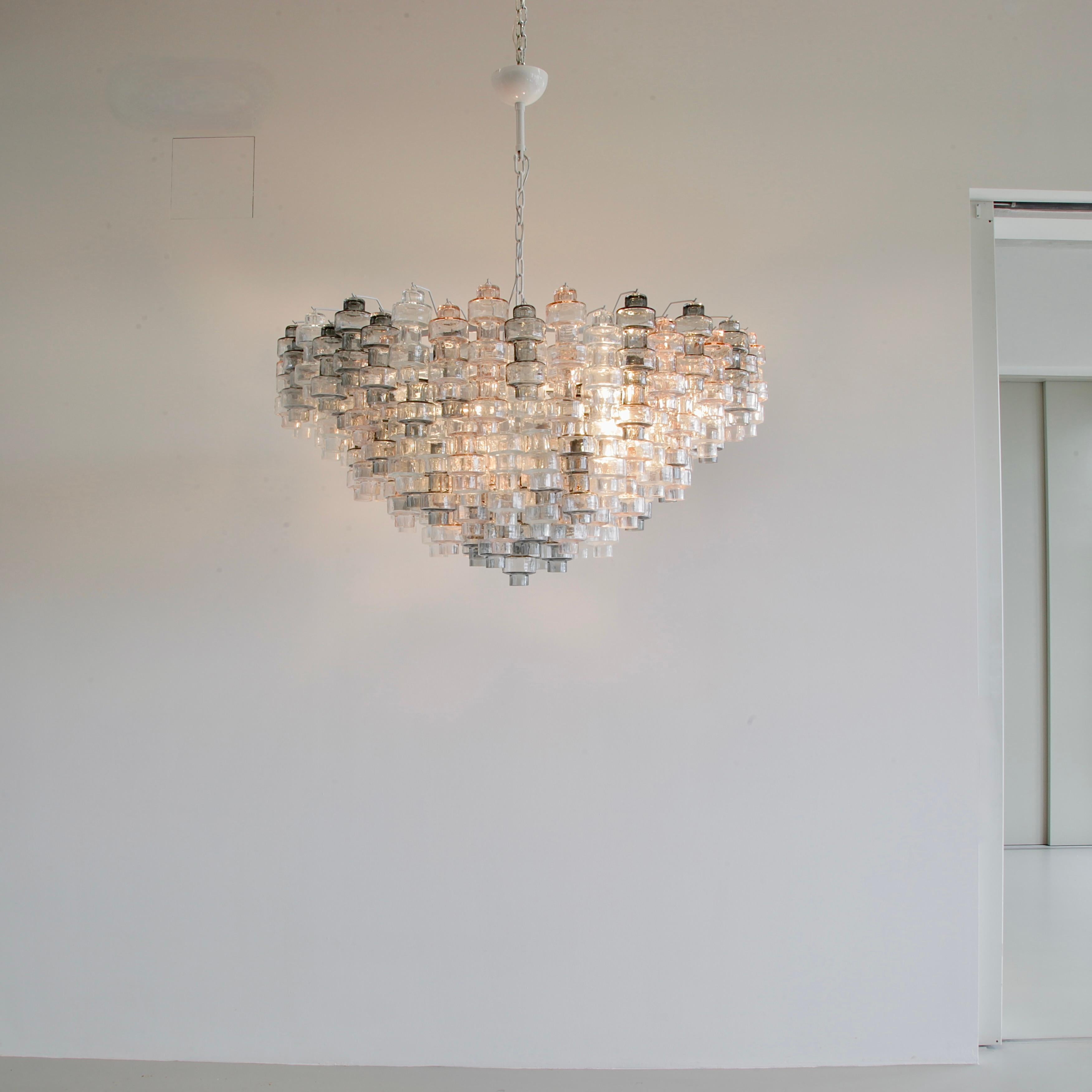 Modern Very large 'Manubri' MURANO Glass Chandelier (clear/ light pink/ smoke). For Sale