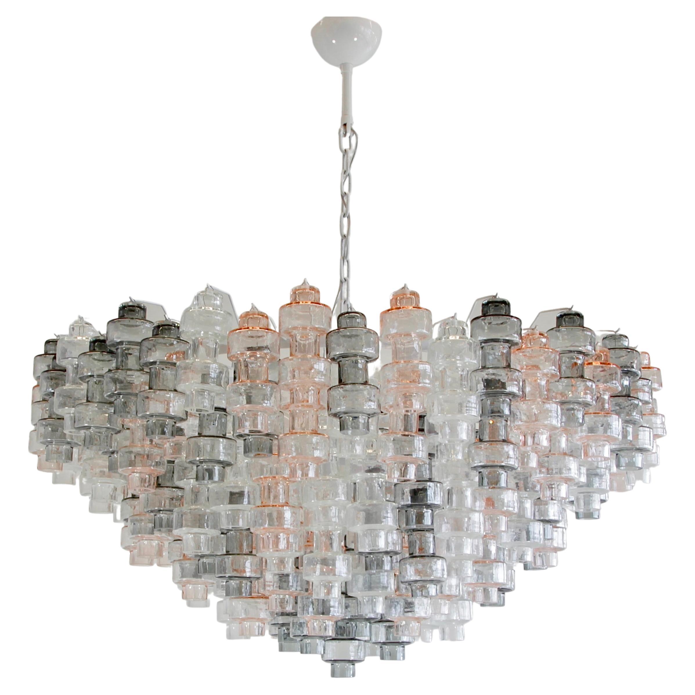 Very large 'Manubri' MURANO Glass Chandelier (clear/ light pink/ smoke). For Sale