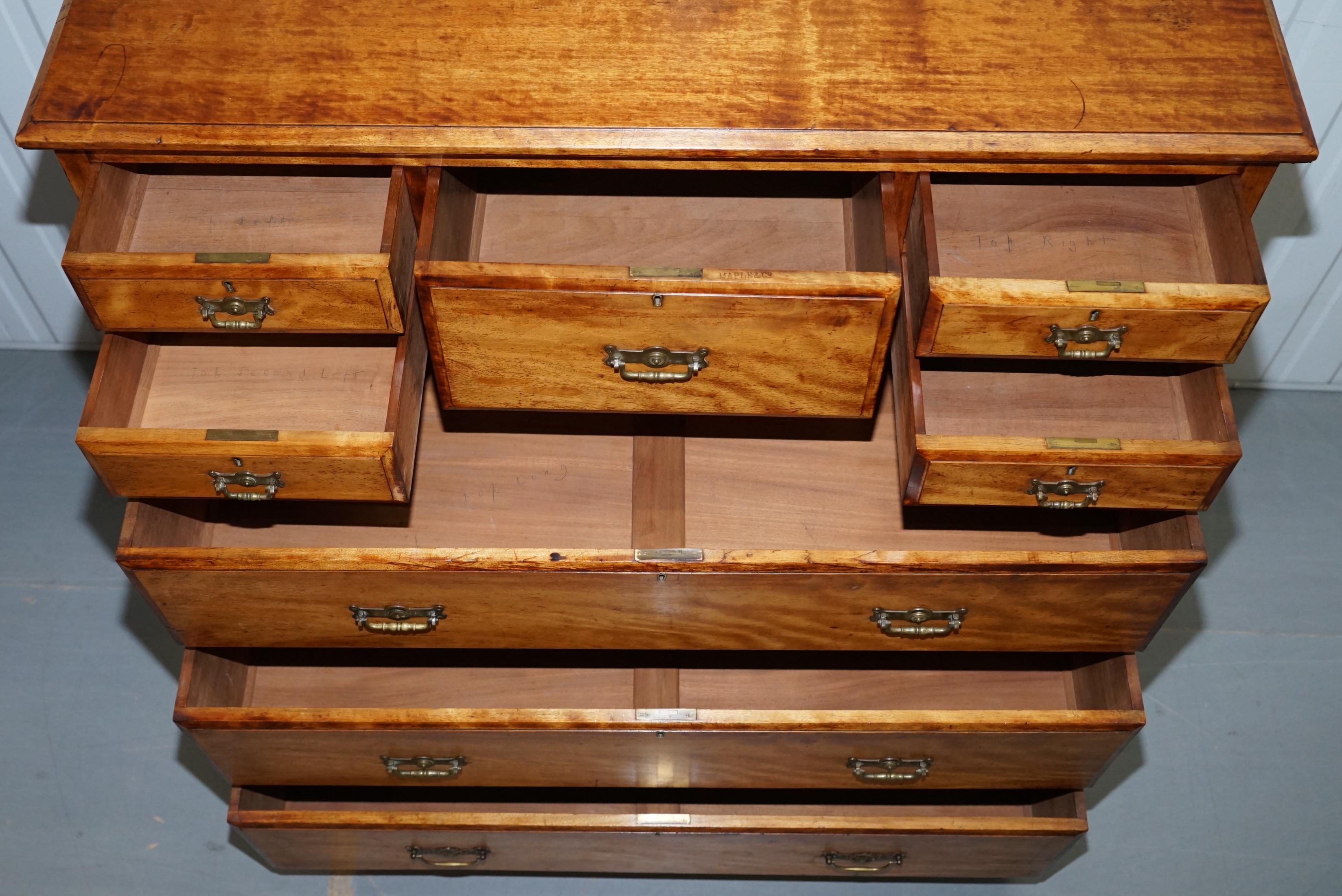 Very Large Maple & Co. Solid Light Walnut Chest of Drawers VR Stamped Locks 4