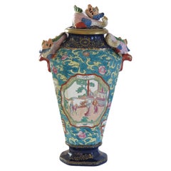 Very Large Mason's Ironstone Lidded Alcove Vase with applied dragons, Circa 1825