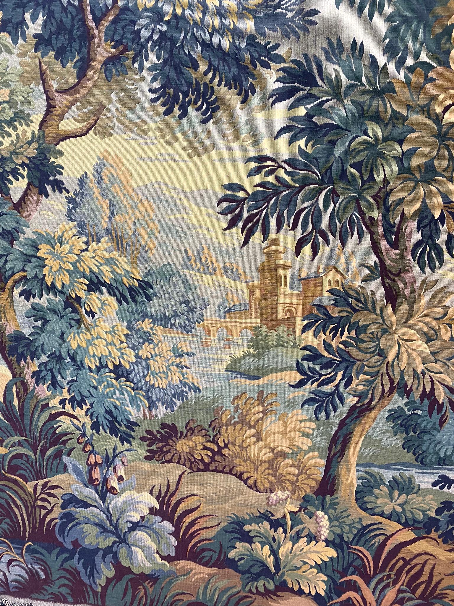 Mid-20th Century Very Large Mechanical Tapestry Decorated with Undergrowth and Castles For Sale