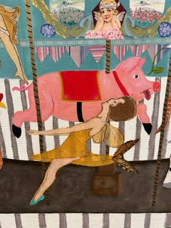 Pintura y collage de carrusel mágico y meticuloso de gran tamaño