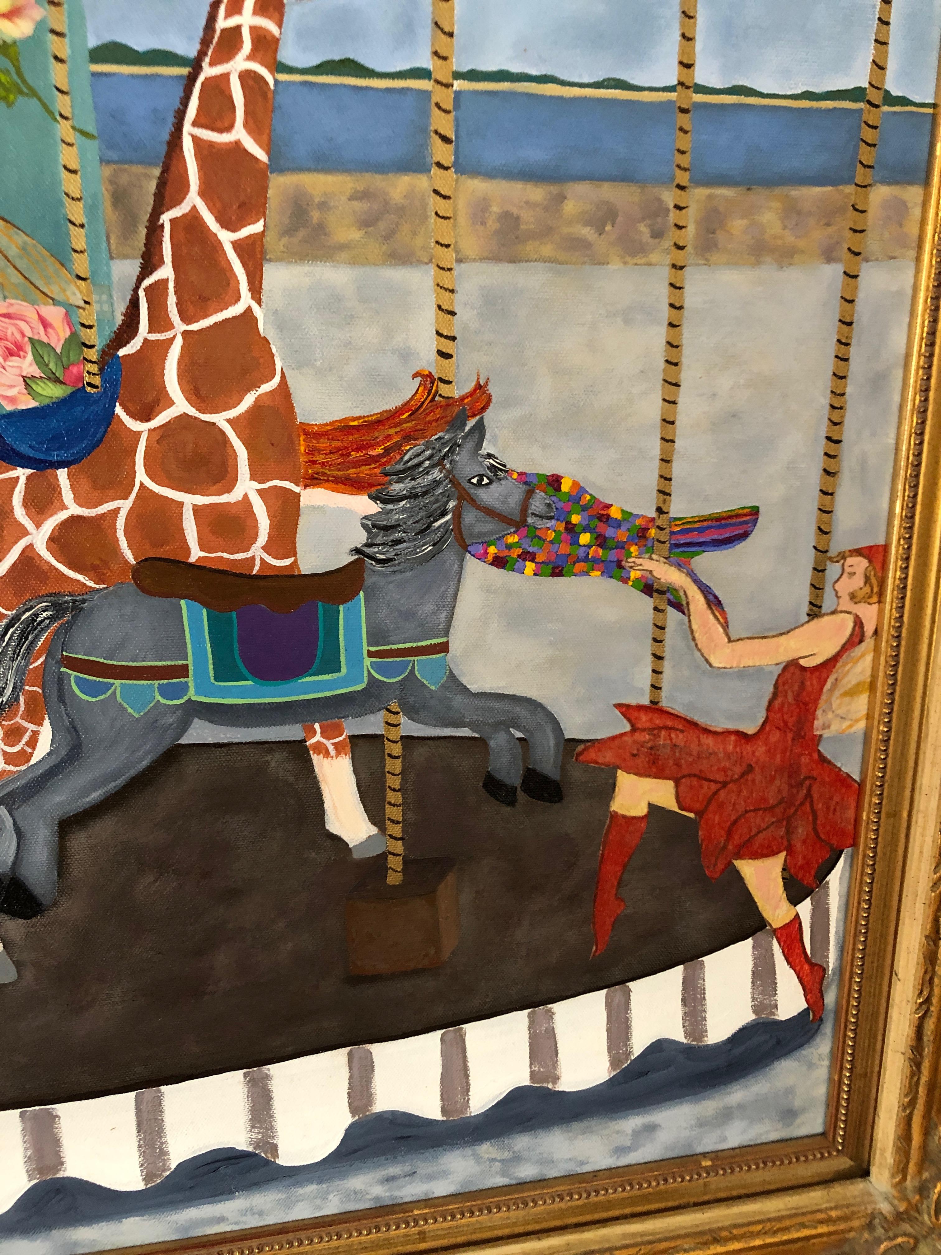 American Very Large Meticulous and Magical Carousel Painting and Collage