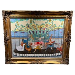 Very Large Meticulous and Magical Carousel Painting and Collage