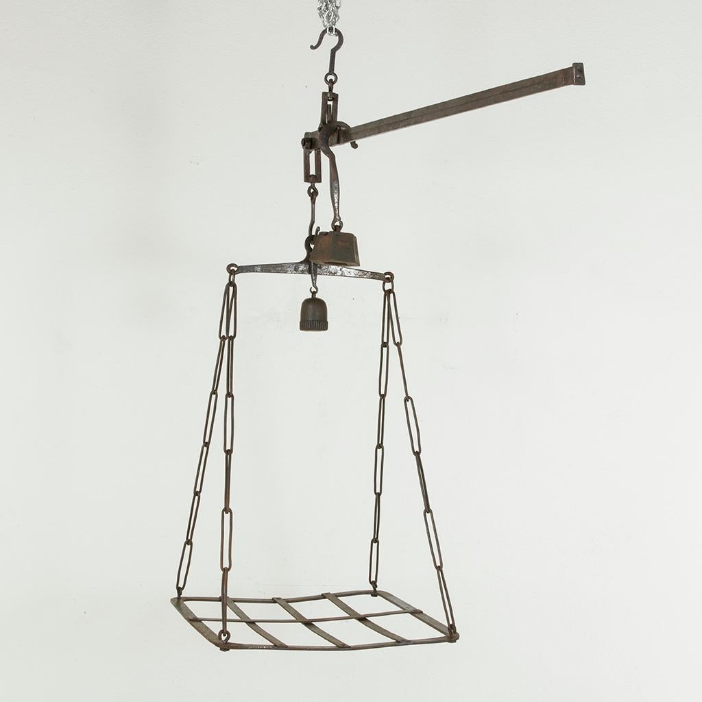 Very Large Mid-19th Century French Iron Cheese Scale or Pot Rack with Weights In Good Condition In Fayetteville, AR