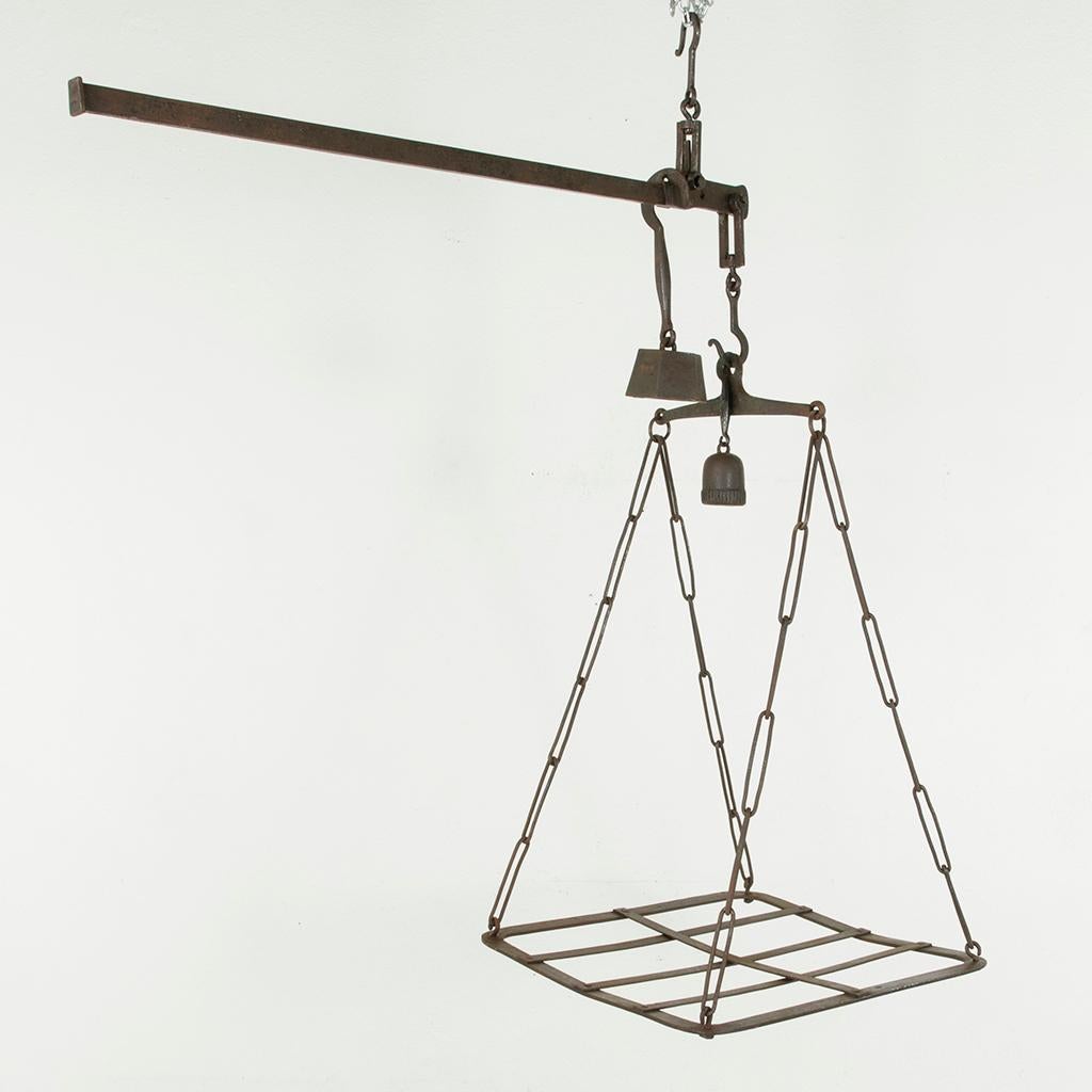 Very Large Mid-19th Century French Iron Cheese Scale or Pot Rack with Weights 3