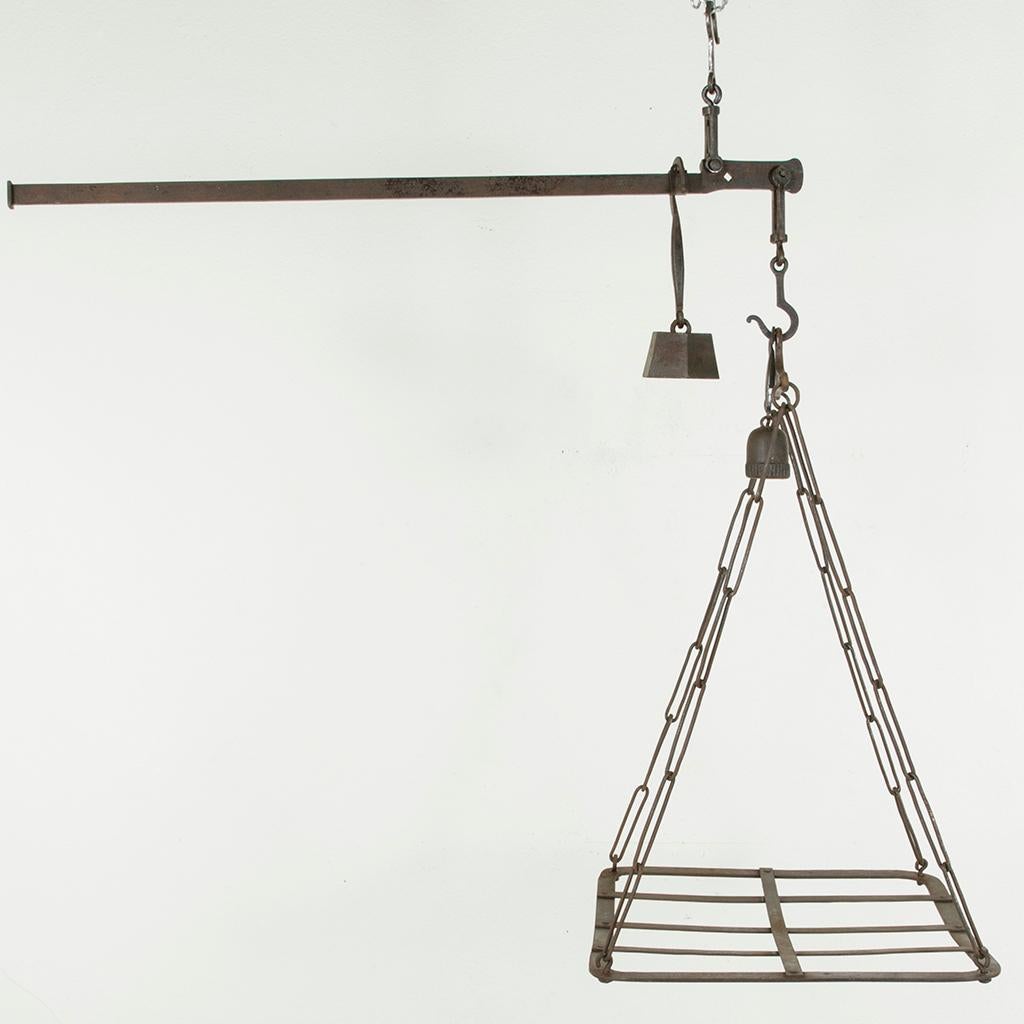 Very Large Mid-19th Century French Iron Cheese Scale or Pot Rack with Weights 4
