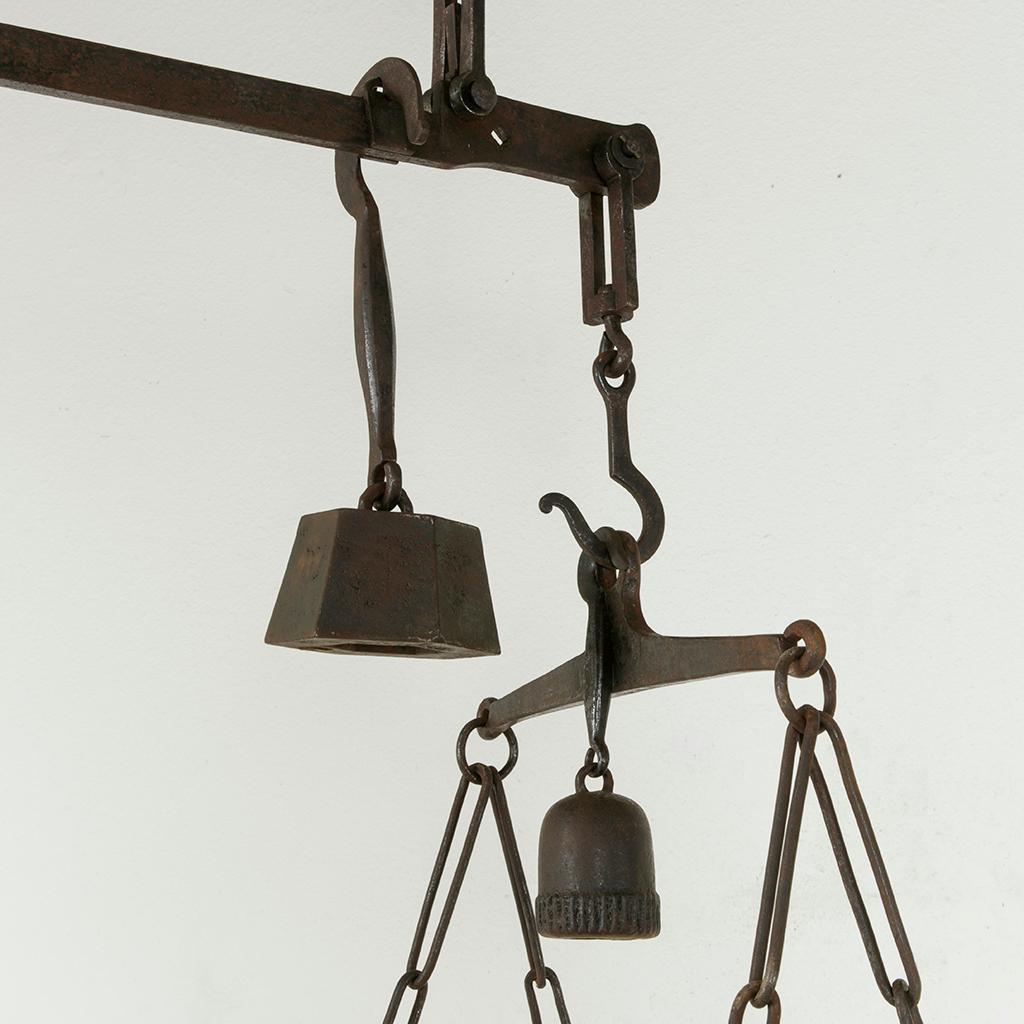 Very Large Mid-19th Century French Iron Cheese Scale or Pot Rack with Weights 6
