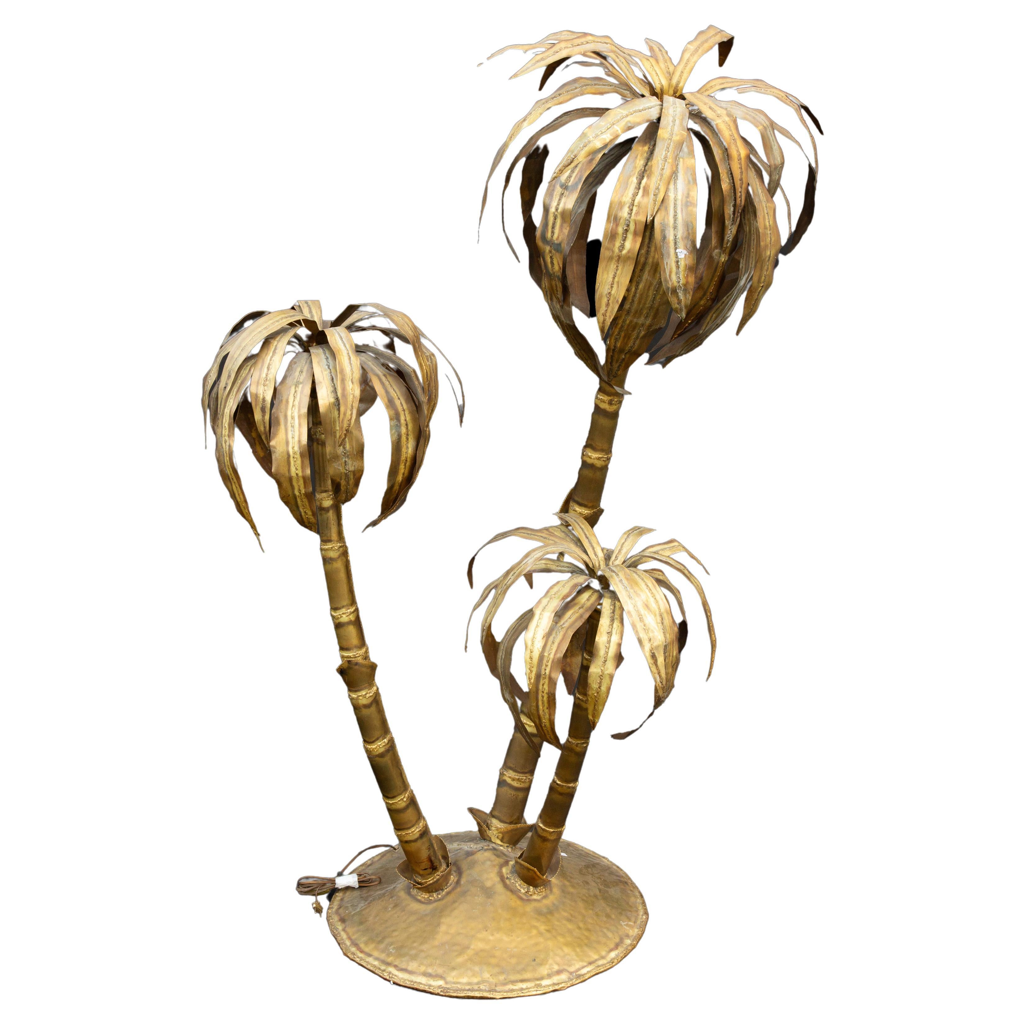 Very large Mid-Century Brass Palm Tree Floor Lamp Attrib. to Maison Jensen- 77"H For Sale