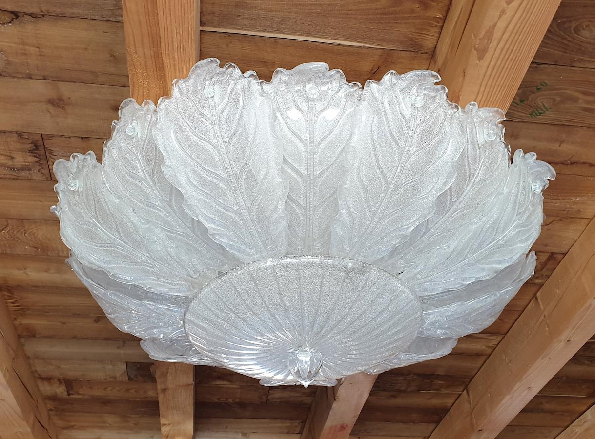 Mid-Century Modern Very Large Midcentury Leaf Murano Glass Flush Mount by Barovier, Italy, 1970s