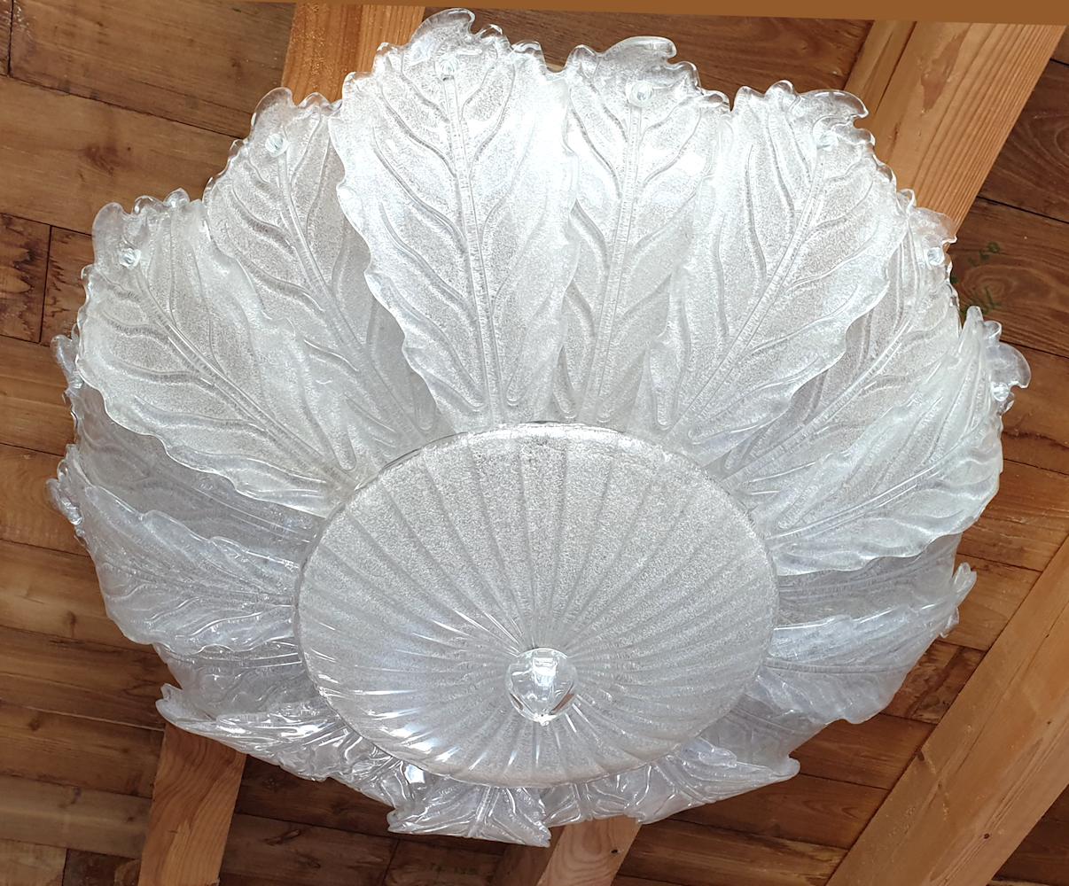 Italian Very Large Midcentury Leaf Murano Glass Flush Mount by Barovier, Italy, 1970s