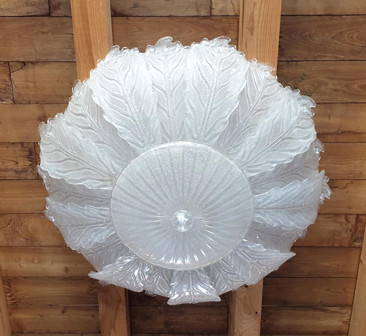 Hand-Crafted Very Large Midcentury Leaf Murano Glass Flush Mount by Barovier, Italy, 1970s