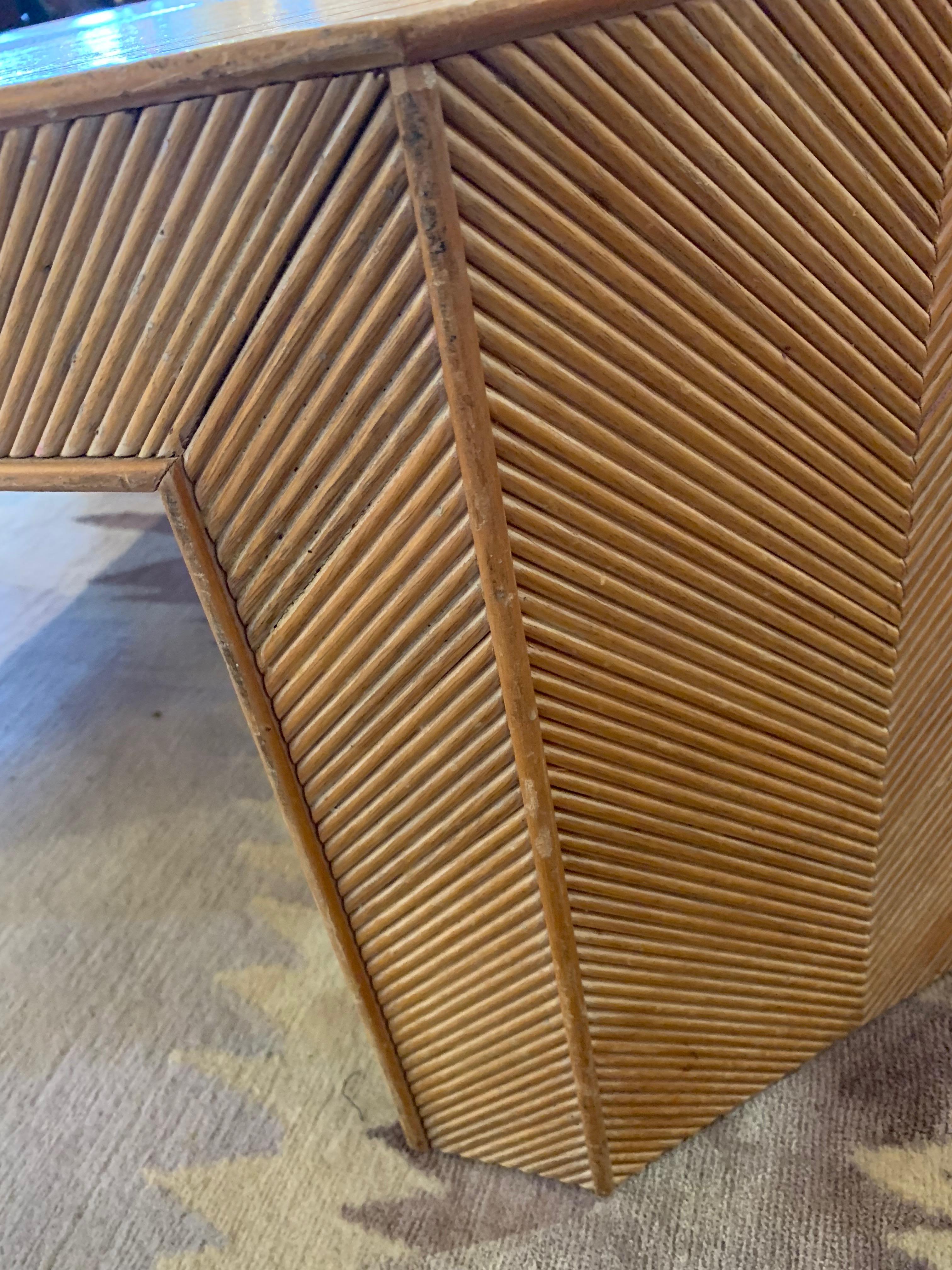 American Very Large Mid-Century Modern Geometric Bamboo Rattan Coffee Table