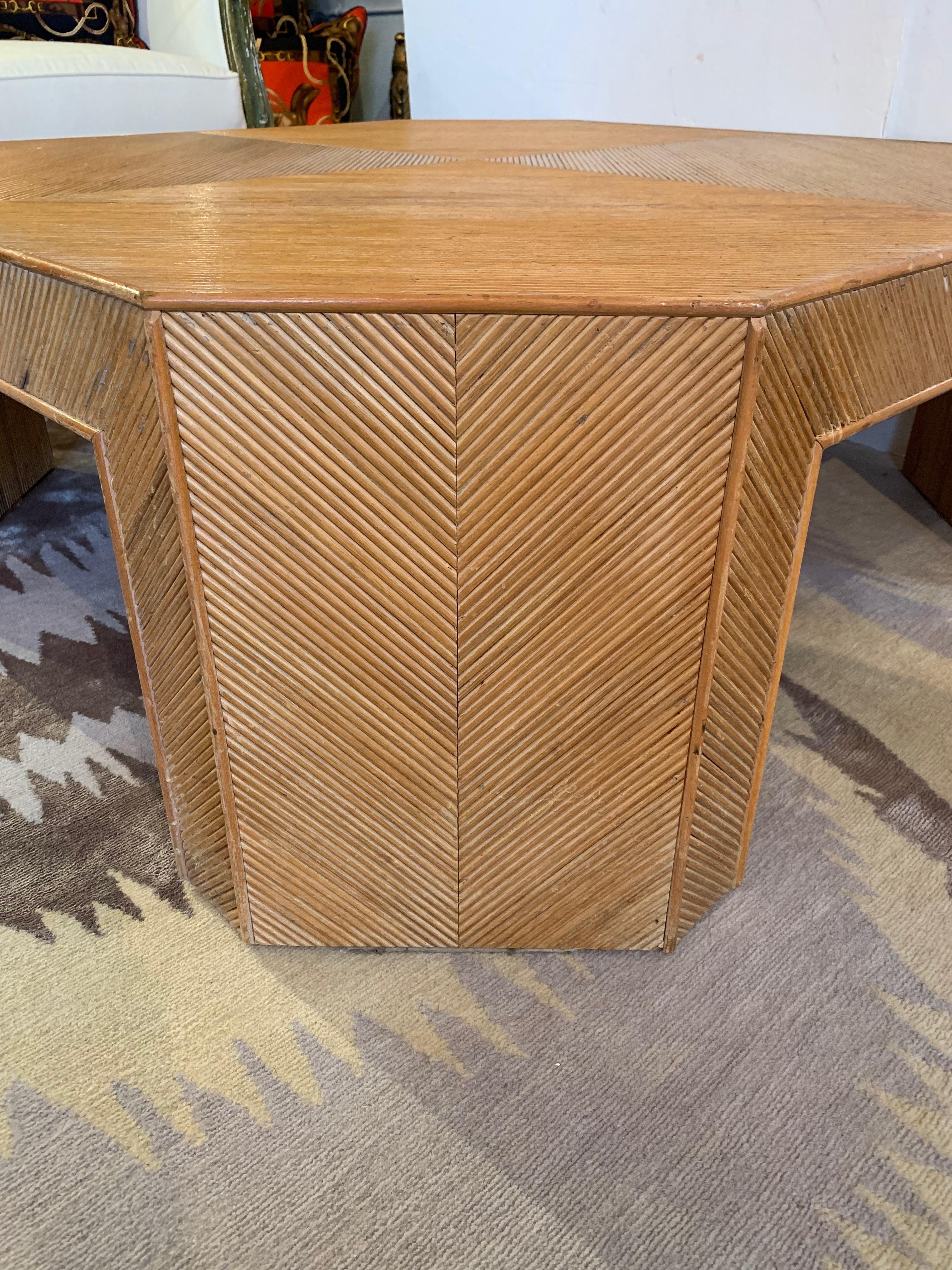Very Large Mid-Century Modern Geometric Bamboo Rattan Coffee Table 1
