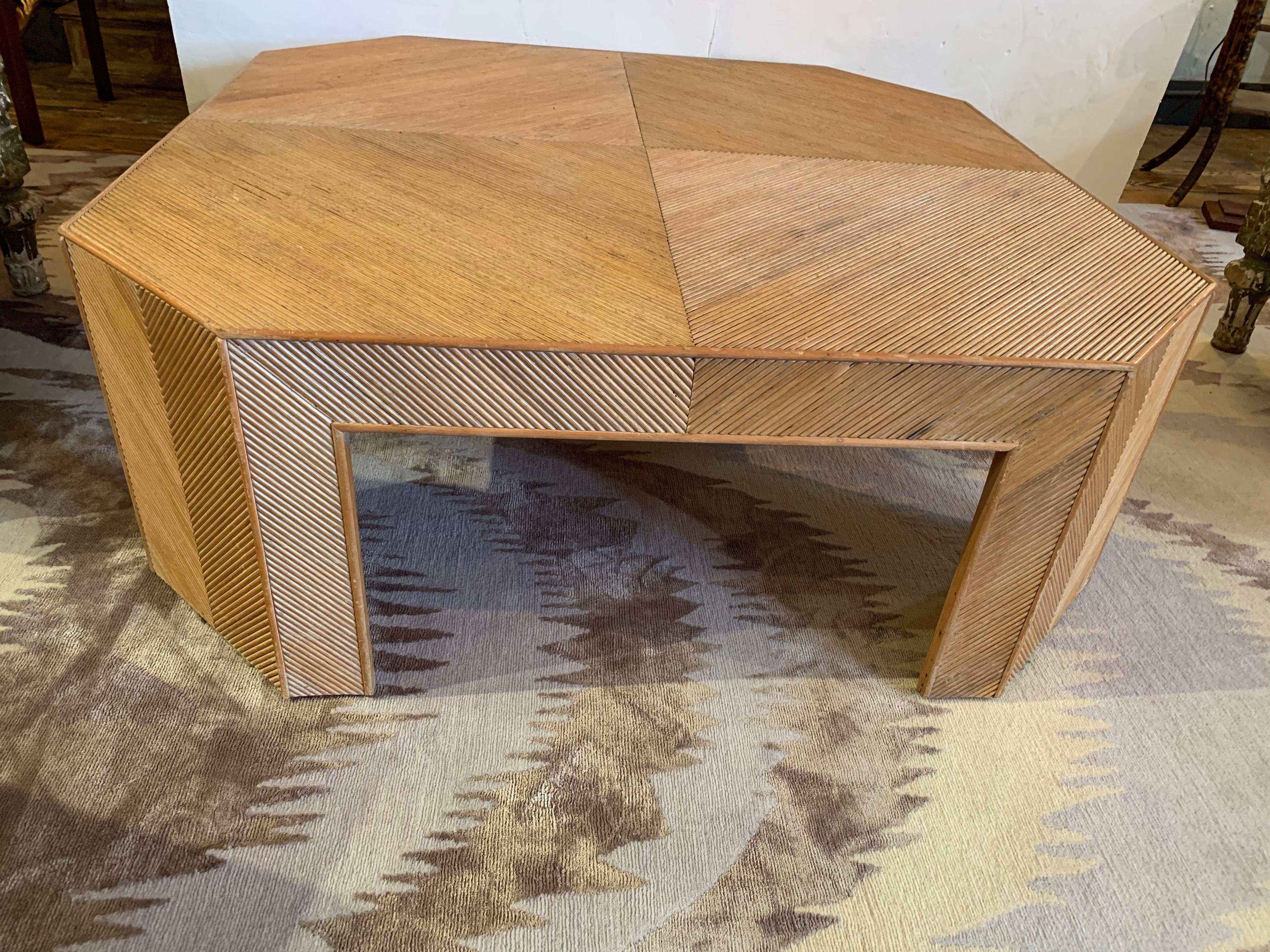 Very Large Mid-Century Modern Geometric Bamboo Rattan Coffee Table 2
