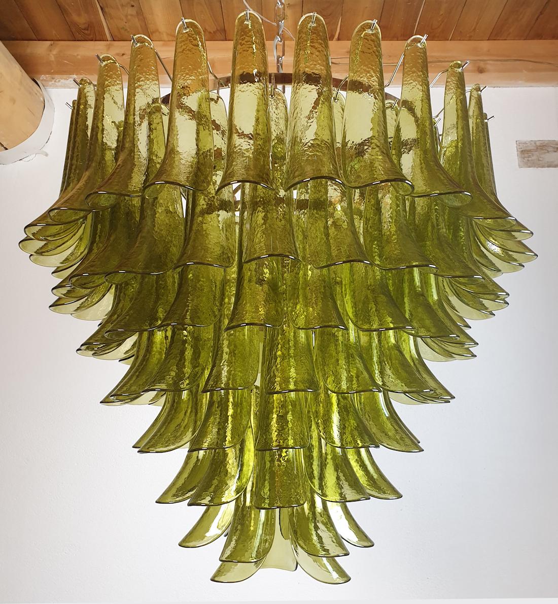 Italian Very Large Mid-Century Modern Green Murano Glass Chandelier, Mazzega Italy 1970s