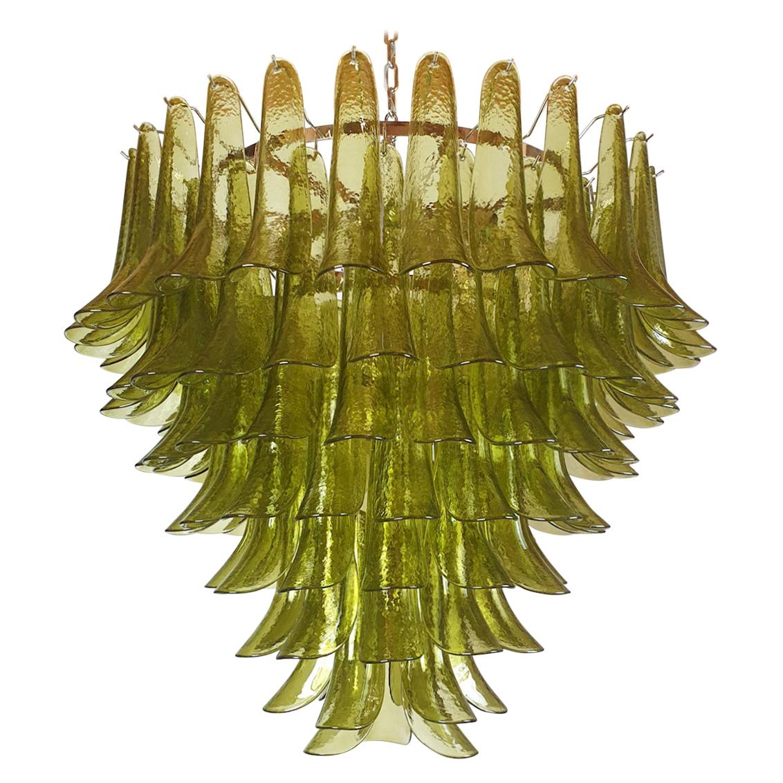 Very Large Mid-Century Modern Green Murano Glass Chandelier, Mazzega Italy 1970s