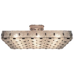 Used Very Large Mid-Century Modern Rectangular Chandelier in Glass and Nickel