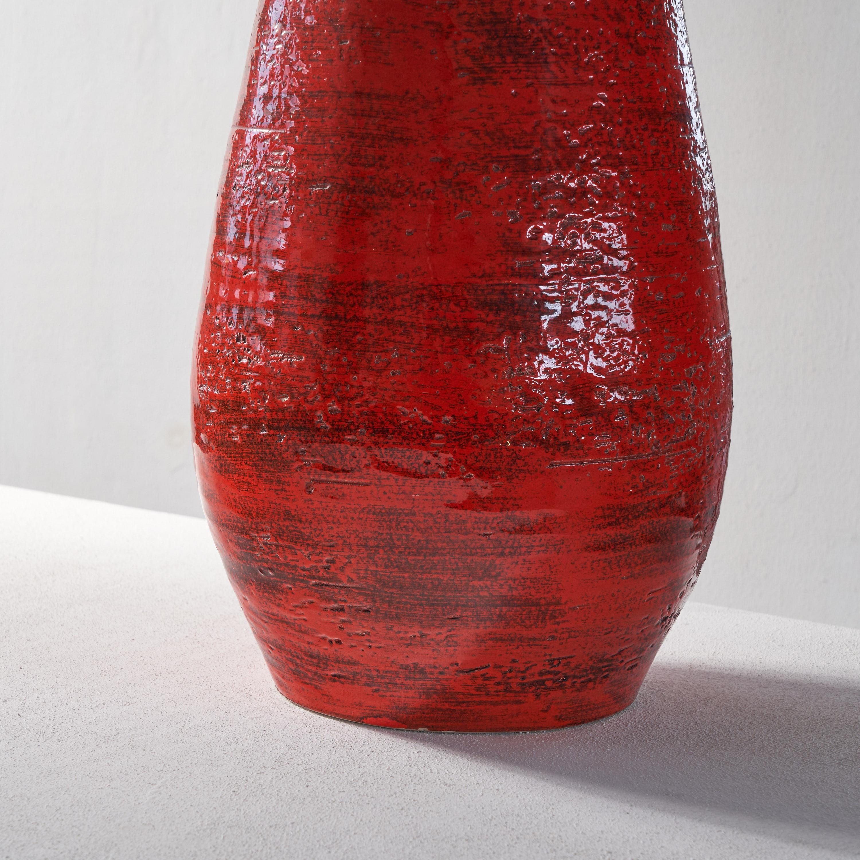European Very Large Mid Century Studio Pottery Vase in Bright Red, 1960s For Sale