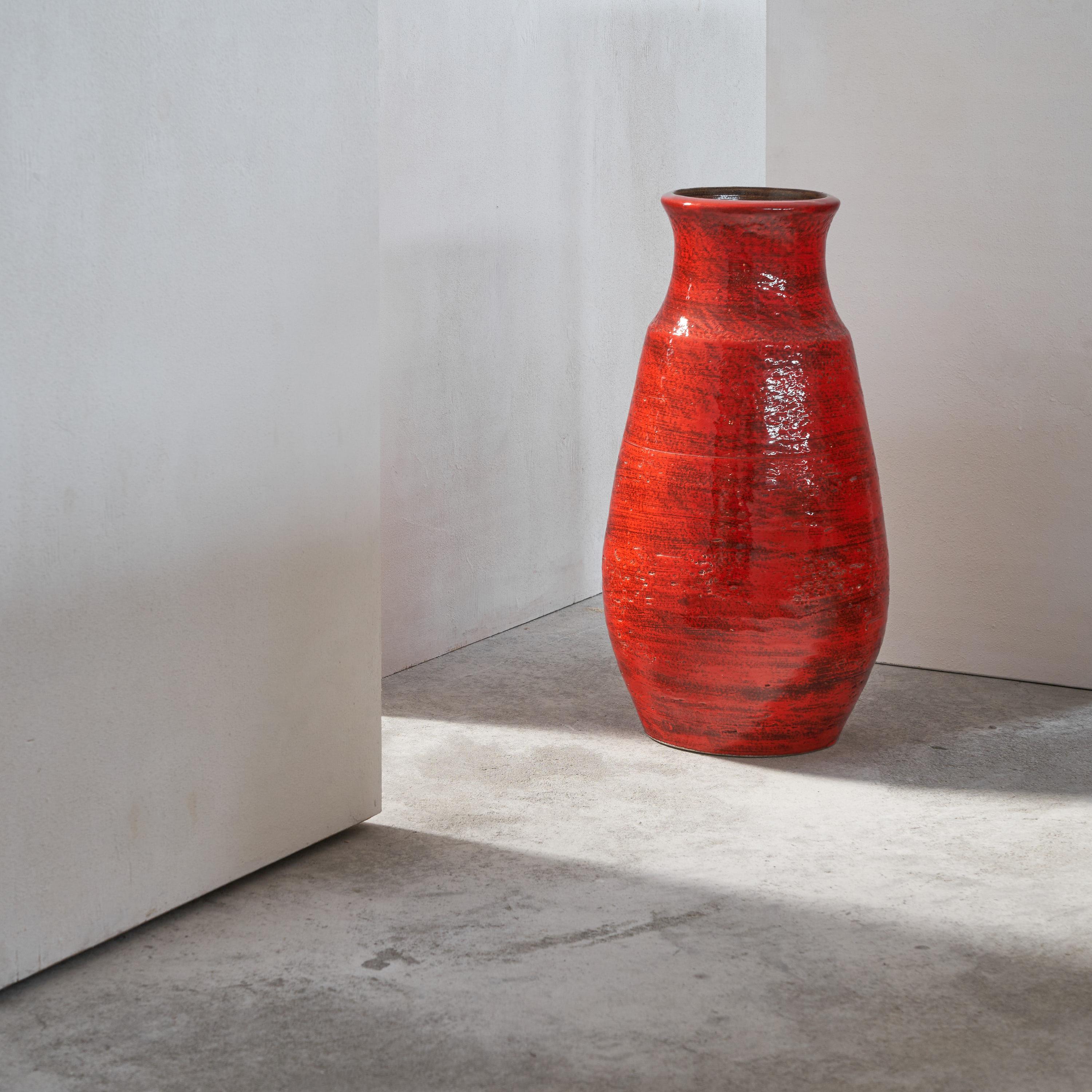Glazed Very Large Mid Century Studio Pottery Vase in Bright Red, 1960s For Sale