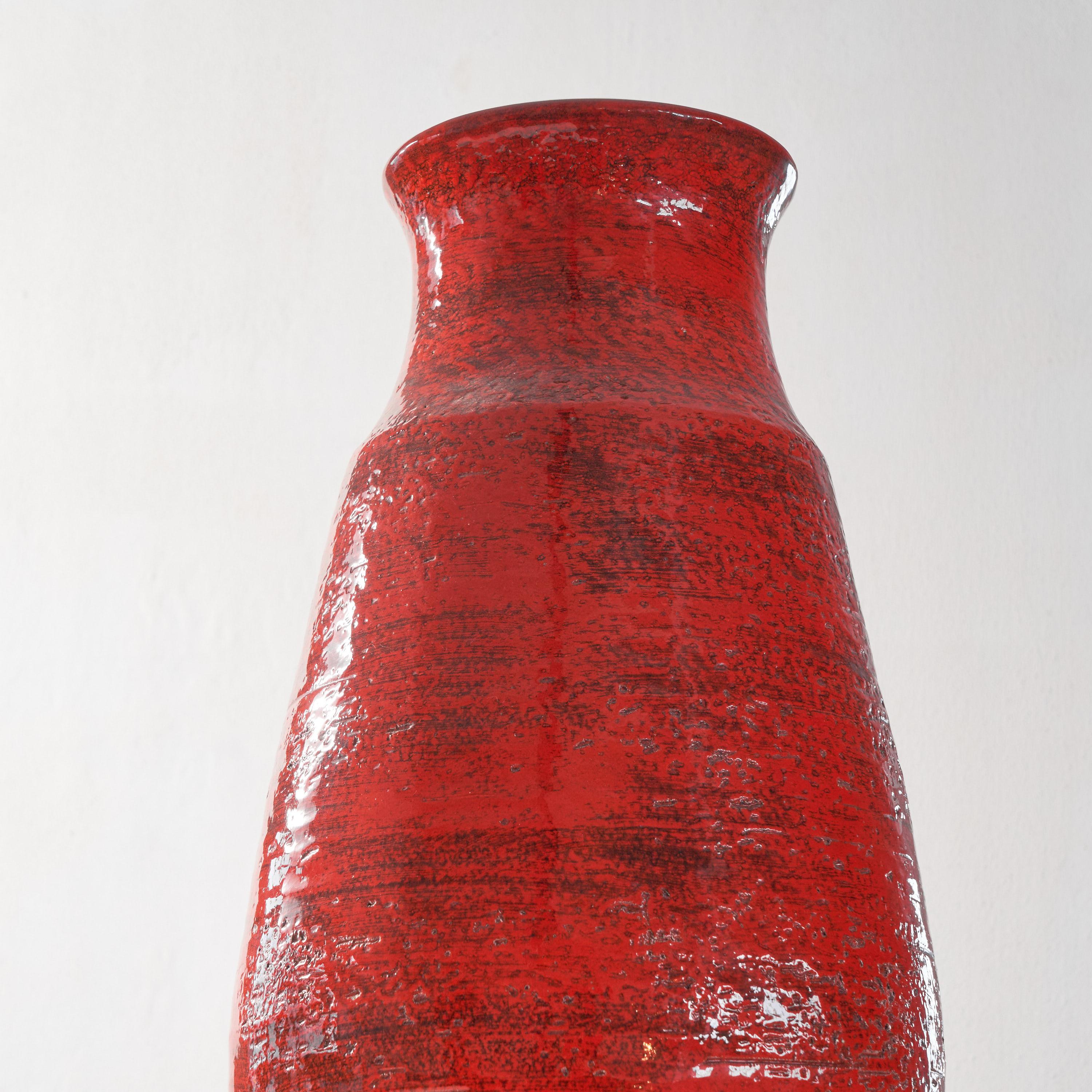 20th Century Very Large Mid Century Studio Pottery Vase in Bright Red, 1960s For Sale