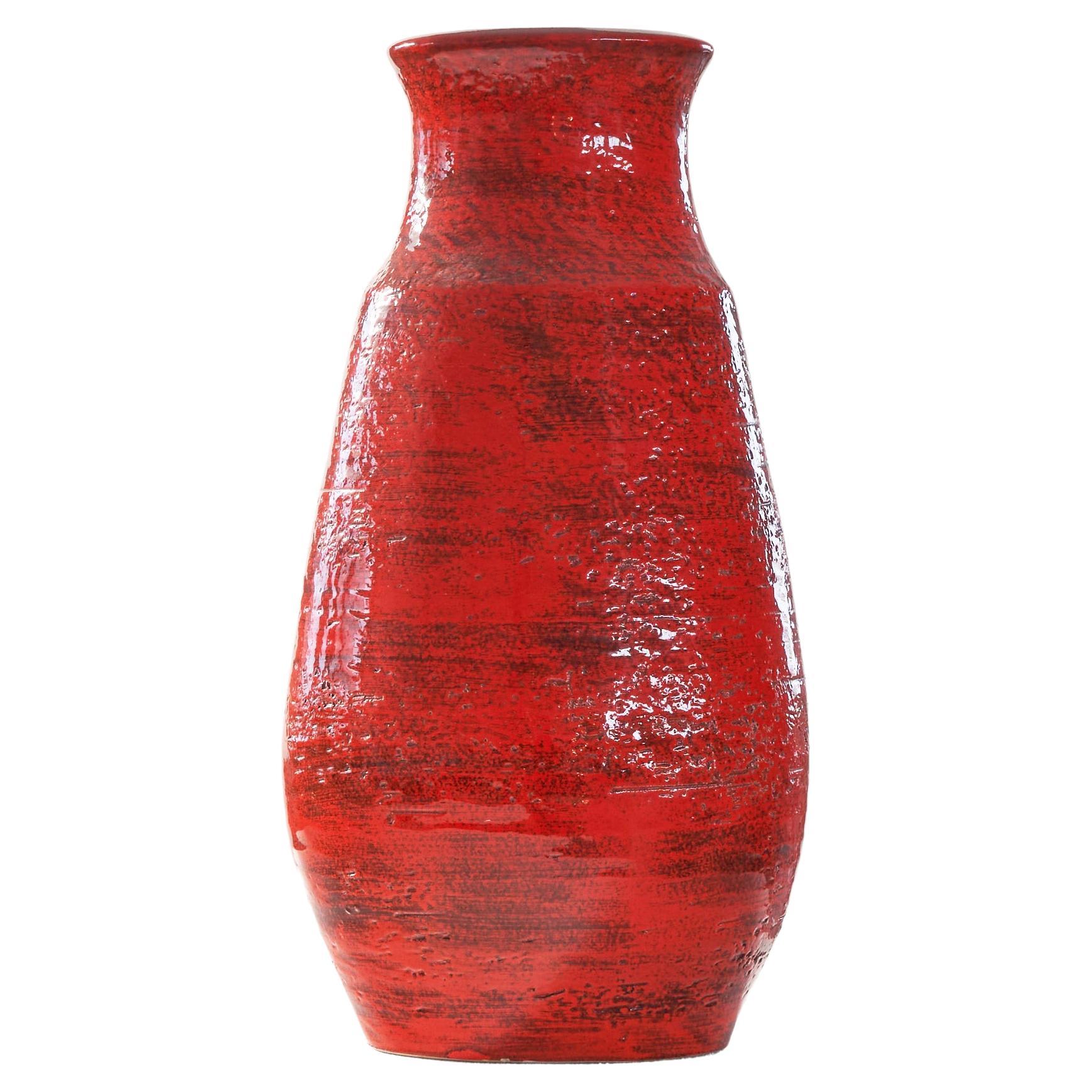Very Large Mid Century Studio Pottery Vase in Bright Red, 1960s For Sale