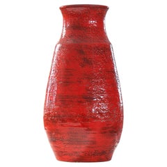 Große Studio-Keramik-Vase aus der Mitte des Jahrhunderts in hellem Rot, 1960er Jahre