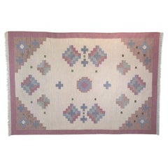 Very Large Mid-Century Swedish Kilim in Tones of Pink and Cream